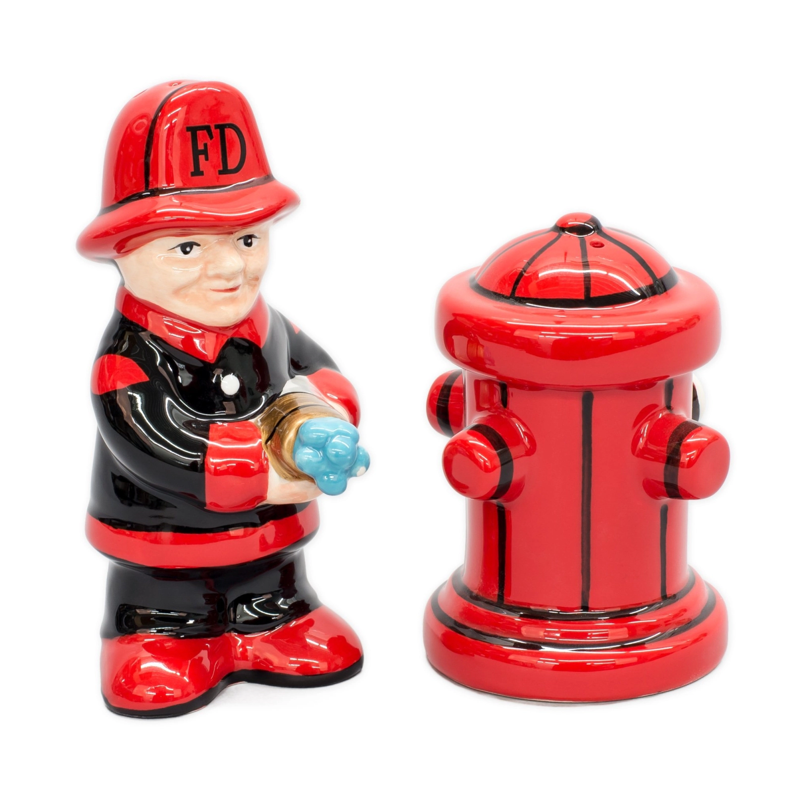 Pacific Giftware Fireman with Hose and Hydrant 4 Inch Ceramic Magnetic Salt and Pepper Shaker Set Novelty Gift