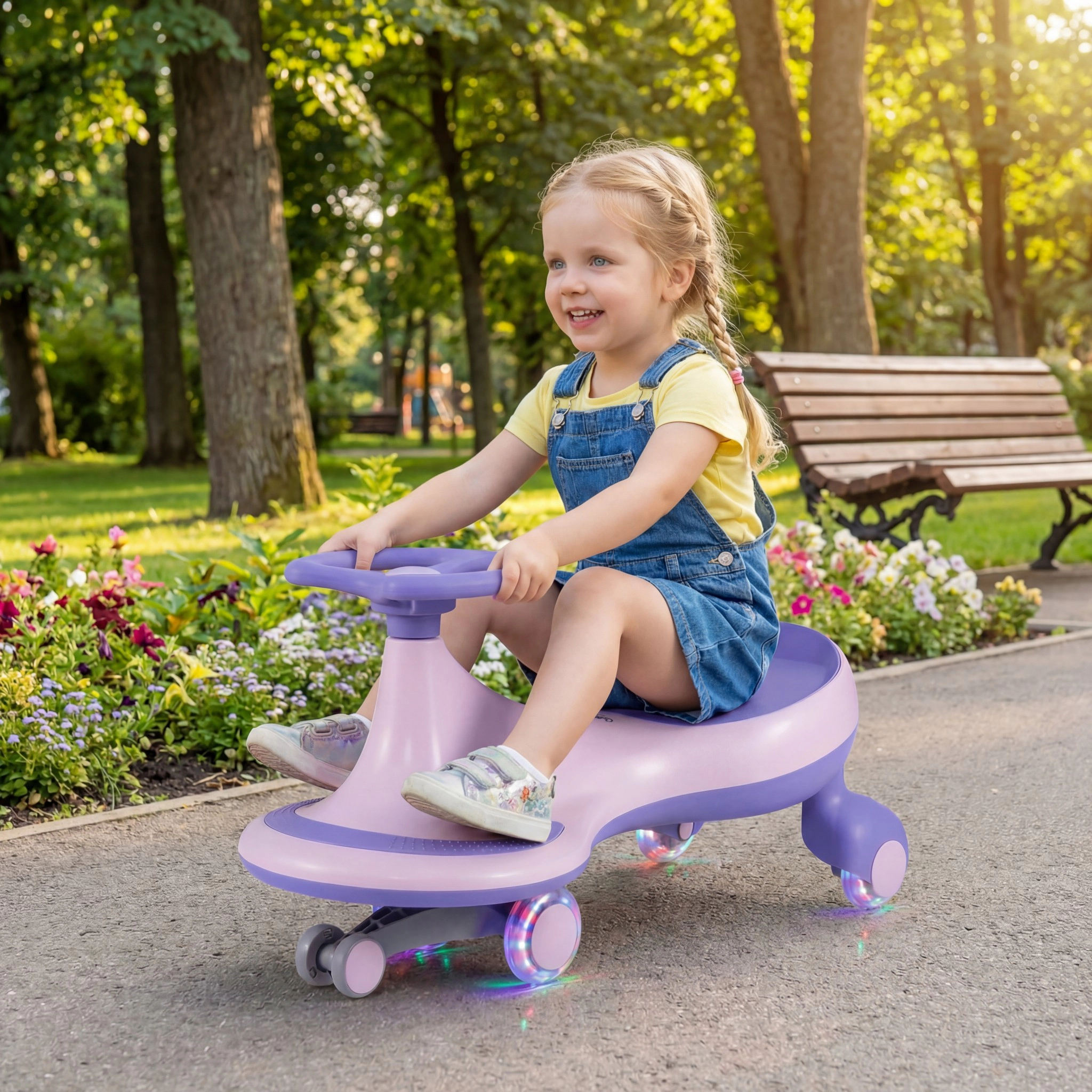 Costway Wiggle Car Ride On Toy, Swing with Silent LED Flashing Wheels for Toddlers Boys & Girls