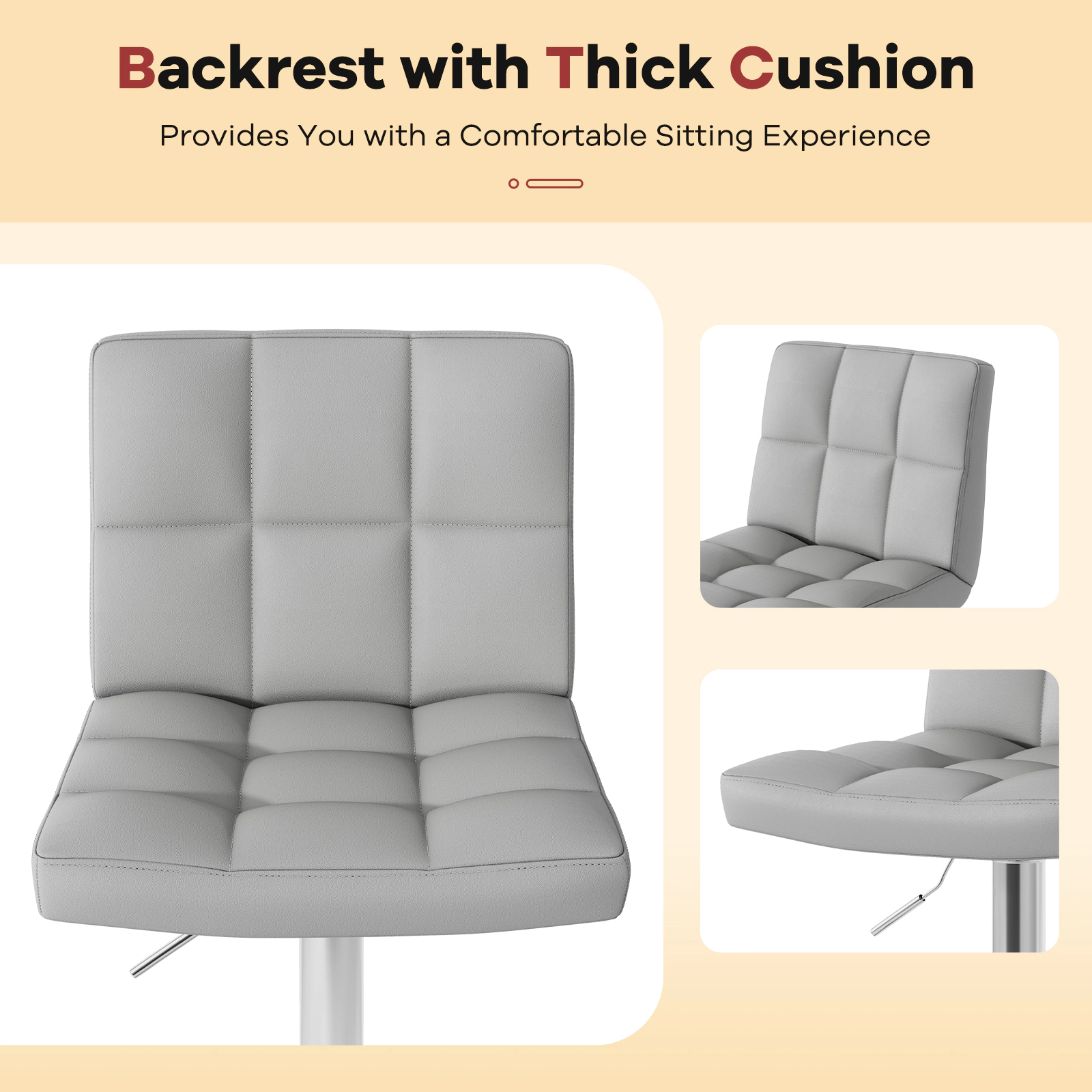 SUGIFT Square Swivel Adjustable Bar Stools with Back and Footrest 250-Lb Capacity 25.5-33.5 in Seat Height Gray