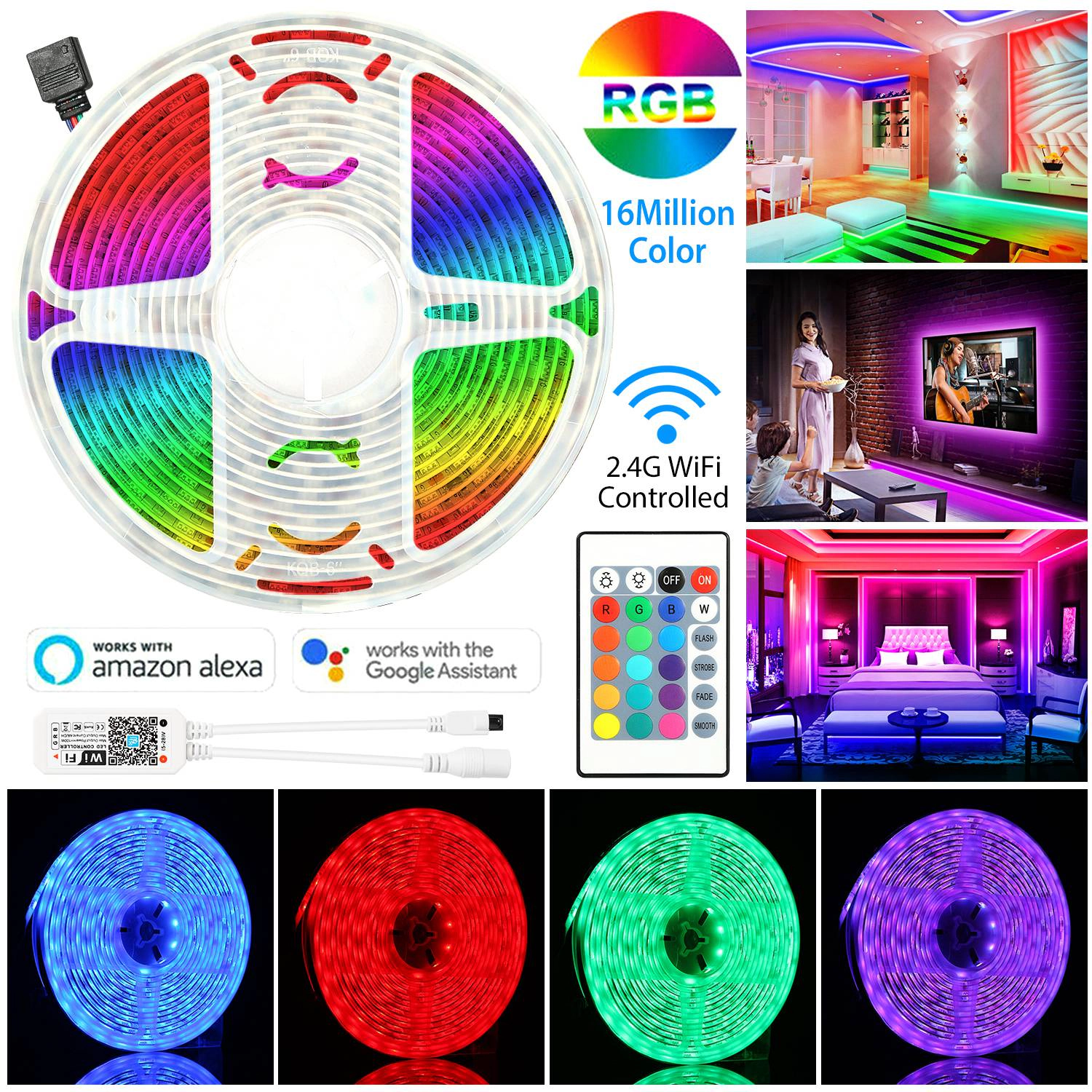 GBruno WiFi RGB LED Strip Lights 16.4FT Waterproof