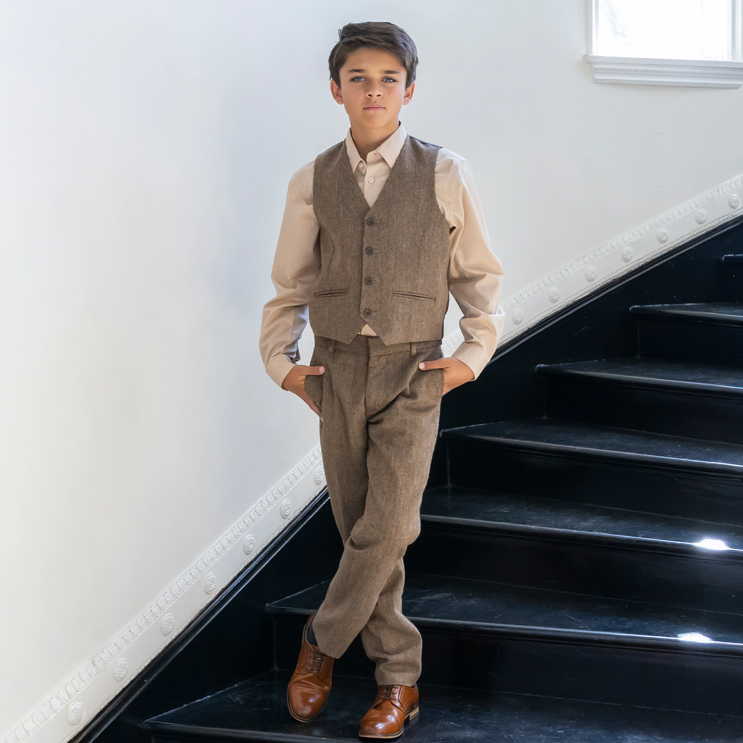 Gioberti Boy's Tweed Plaid Vest And Pants Set
