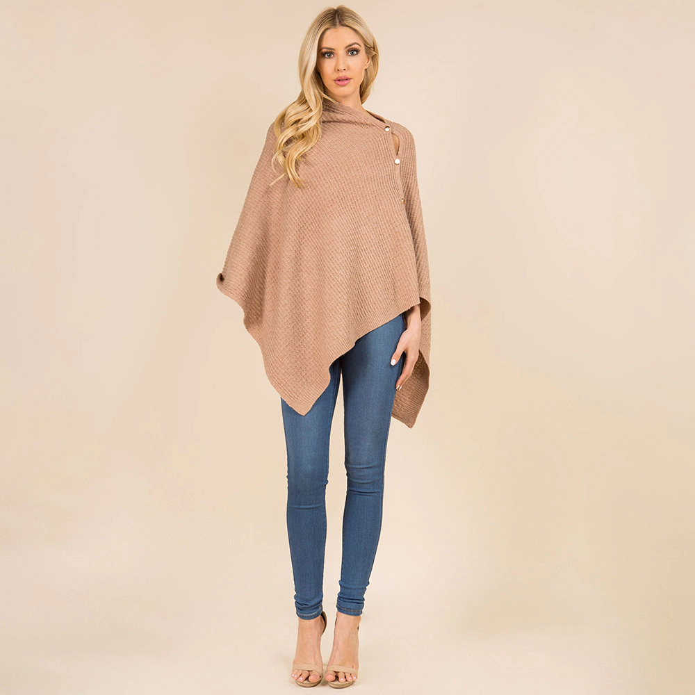 TRUEDAMES Women Convertible Button Up Waffle Knit Shawl Cape Poncho