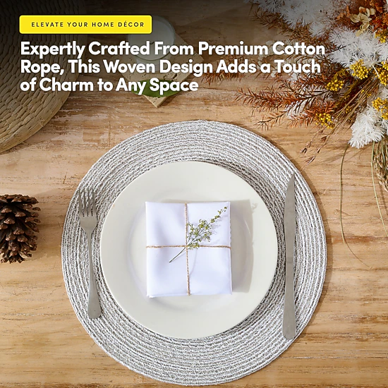 Sweet Home Collection Two Tone Cotton 15" Round Woven Placemat Sets 6-Pack