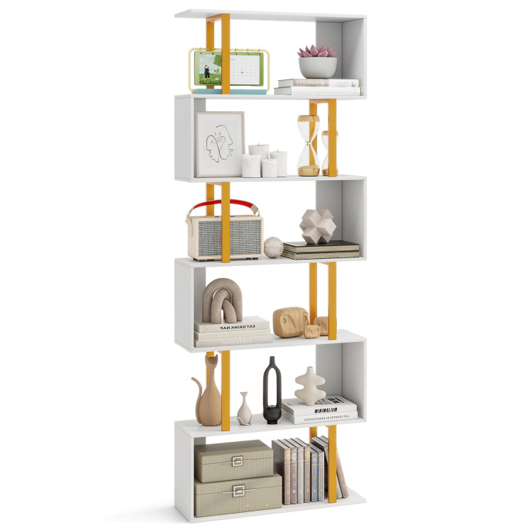 Hivvago 6-Tier Geometric Bookcase with Metal Frame and Anti-tipping Kits
