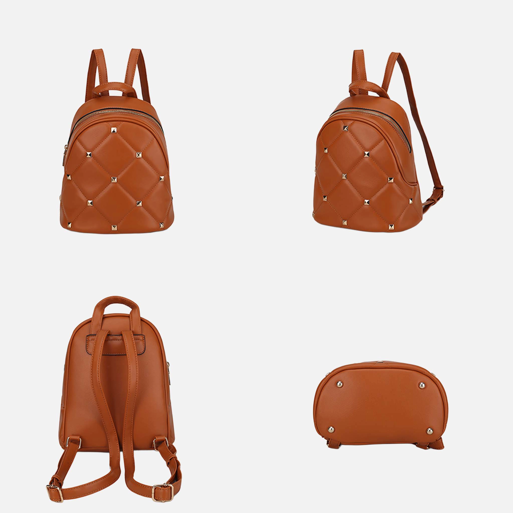 Mia K Collection Hayden Vegan Leather Backpack - Gold-Tone Hardware, Pressed Stud Detail