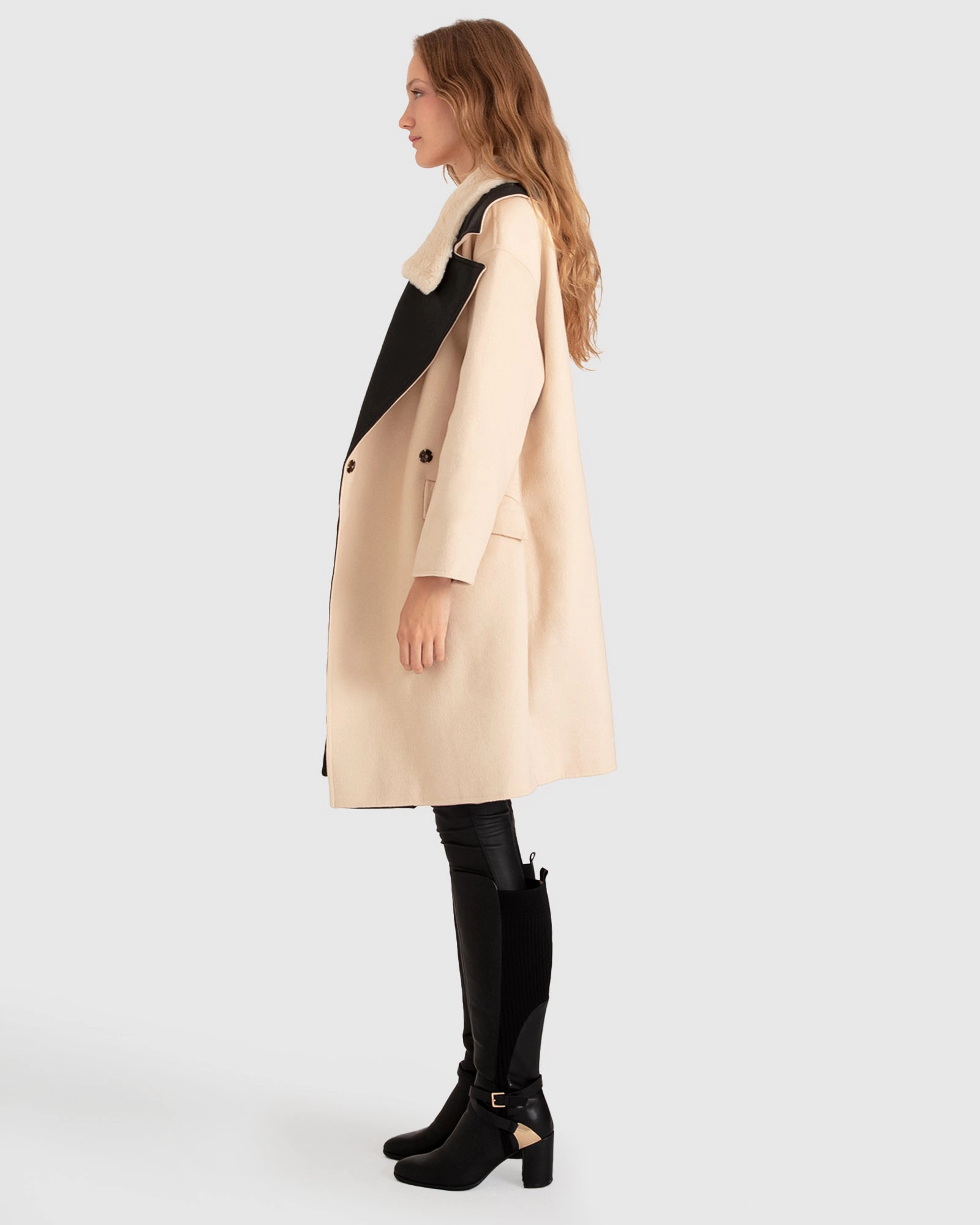 Belle & Bloom Womens Watch Me Go Oversized Leather Trimmed Coat