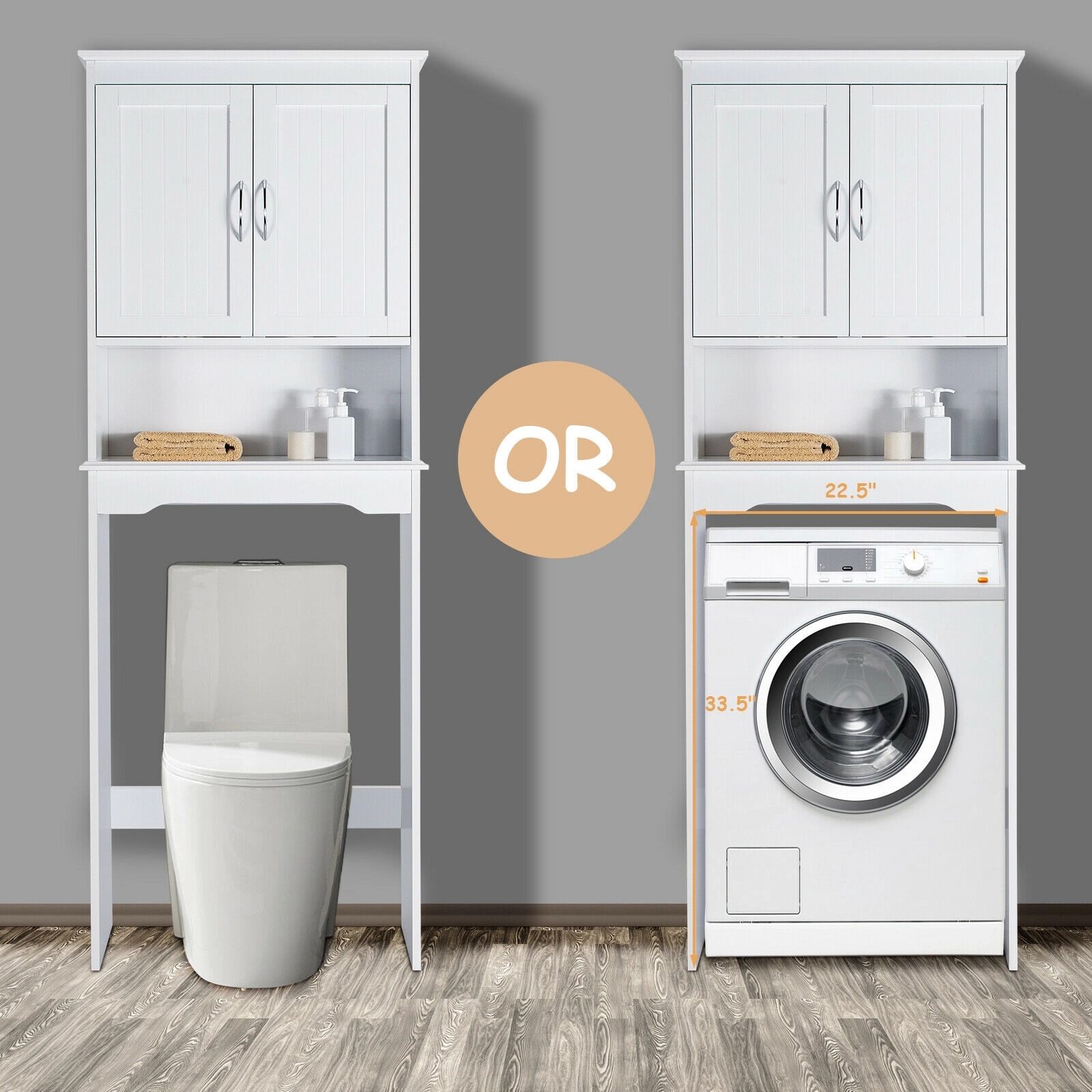 SlickBlue 2 Door Over Toilet Bathroom Storage Cabinet with Shelf