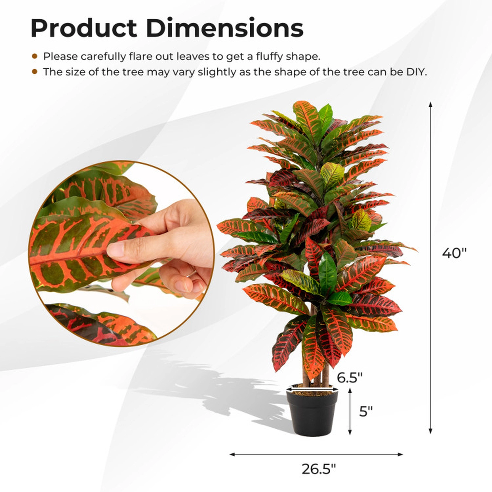SUGIFT 40-in Tall Artificial Croton Palm Tree with 71 Colorful Variegated Leaves and Cement-Filled Pot