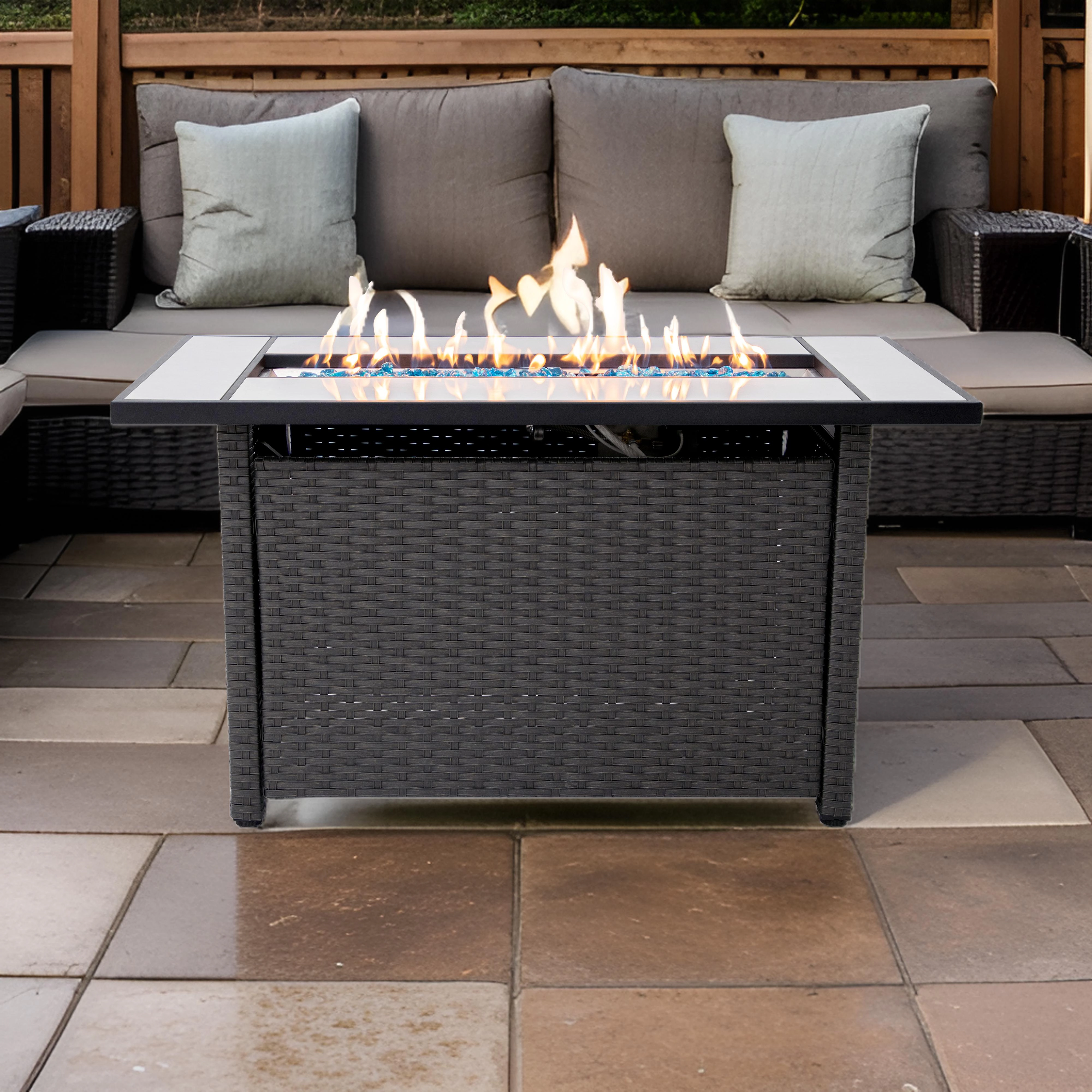 Sol Living 45" Outdoor Fire Pit Propane Firepit Table with Lid & Lava Rocks 50,000 BTUs
