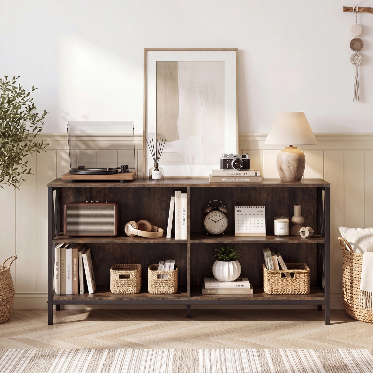 Glintex 47-Inch TV Stand with X-Shaped Frame and 5 Support Legs