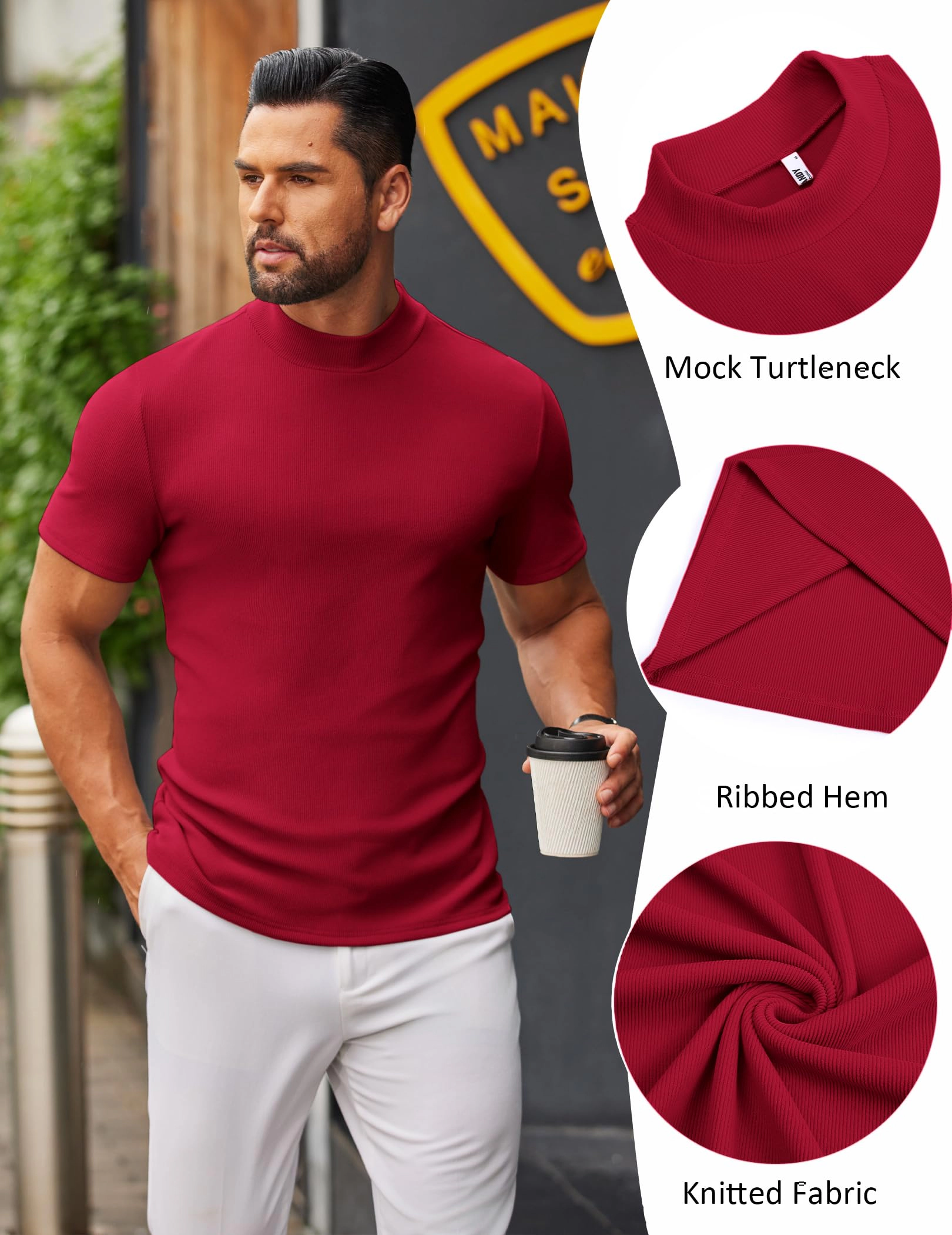 COOFANDY Men's Slim Fit Short Sleeve Mock Neck T-Shirt