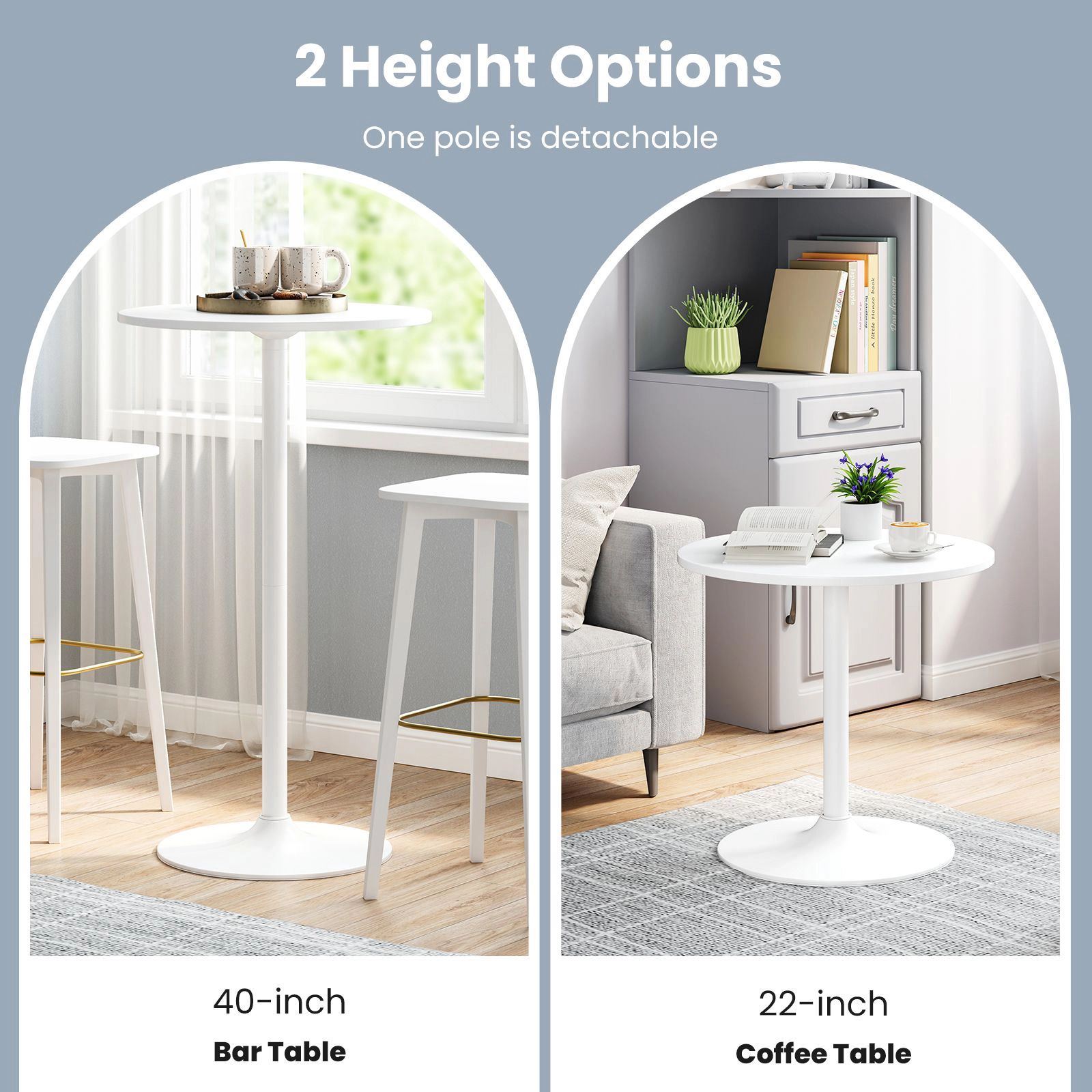 SlickBlue Adjustable Height Bistro Table with Metal Base and Round Top-Set of 2