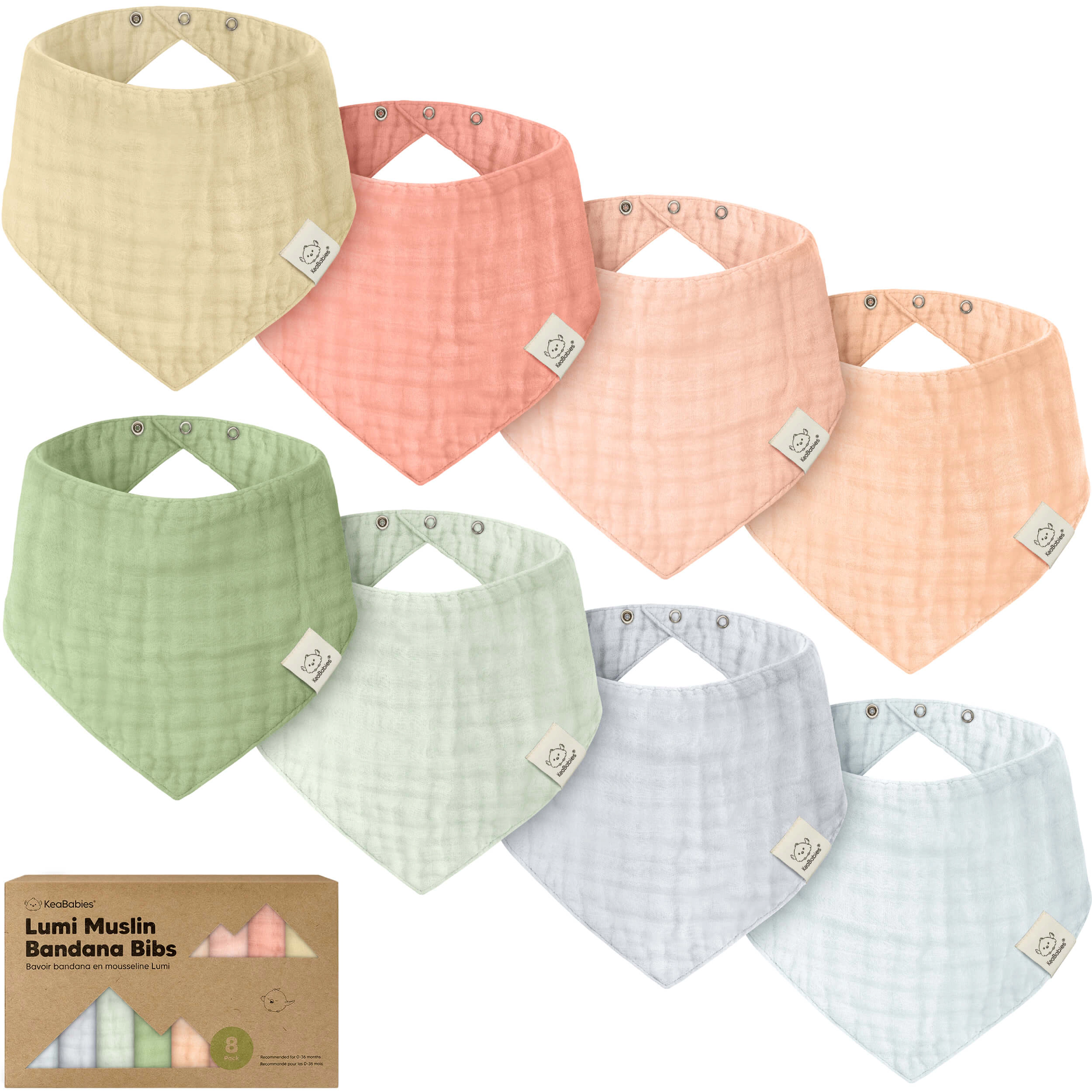 KeaBabies 8-Pack Lumi Muslin Bandana Bibs