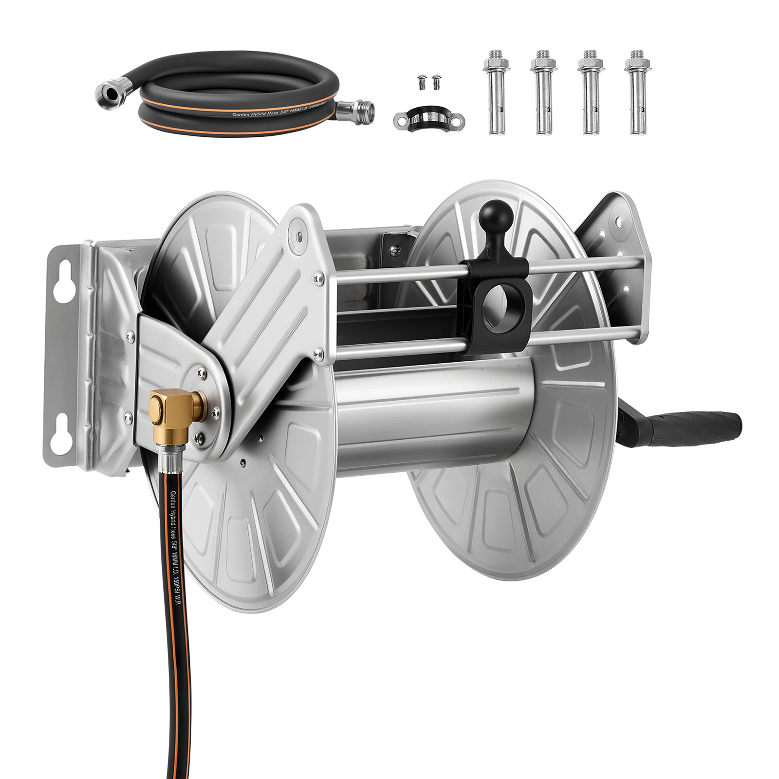 HONGGE Heavy-Duty Wall Mounted Garden Hose Reel Holds 5/8-inch Hose Outdoor Winder