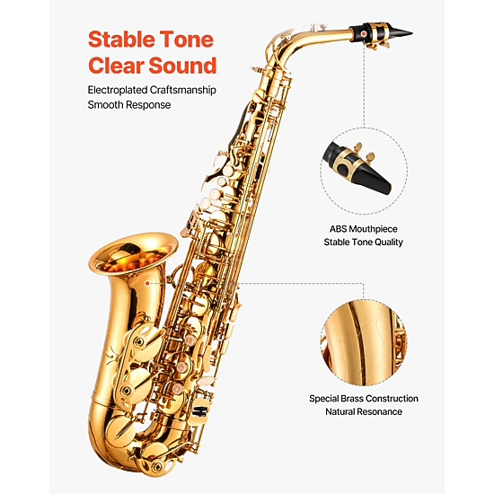HONGGE Beginner Saxophone Kit with Carrying Case, Mouthpiece, Straps, Cleaning Cloth, Gloves, Neck Strap, 23 Keys