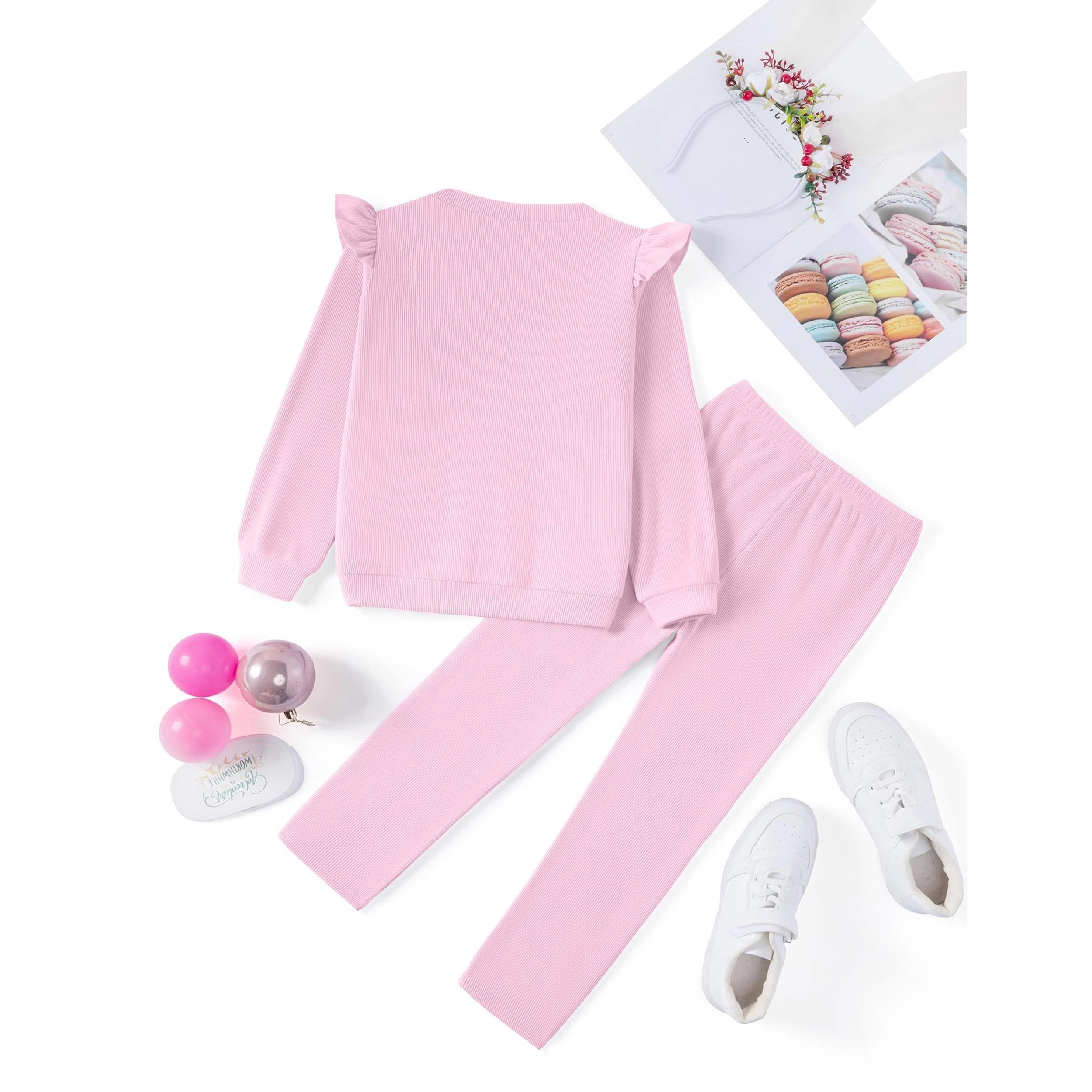 Arshiner Girls Piece Outfits Jogger Sweatsuits Roundneck Long Sleeve Ruffle Sweatshirts
