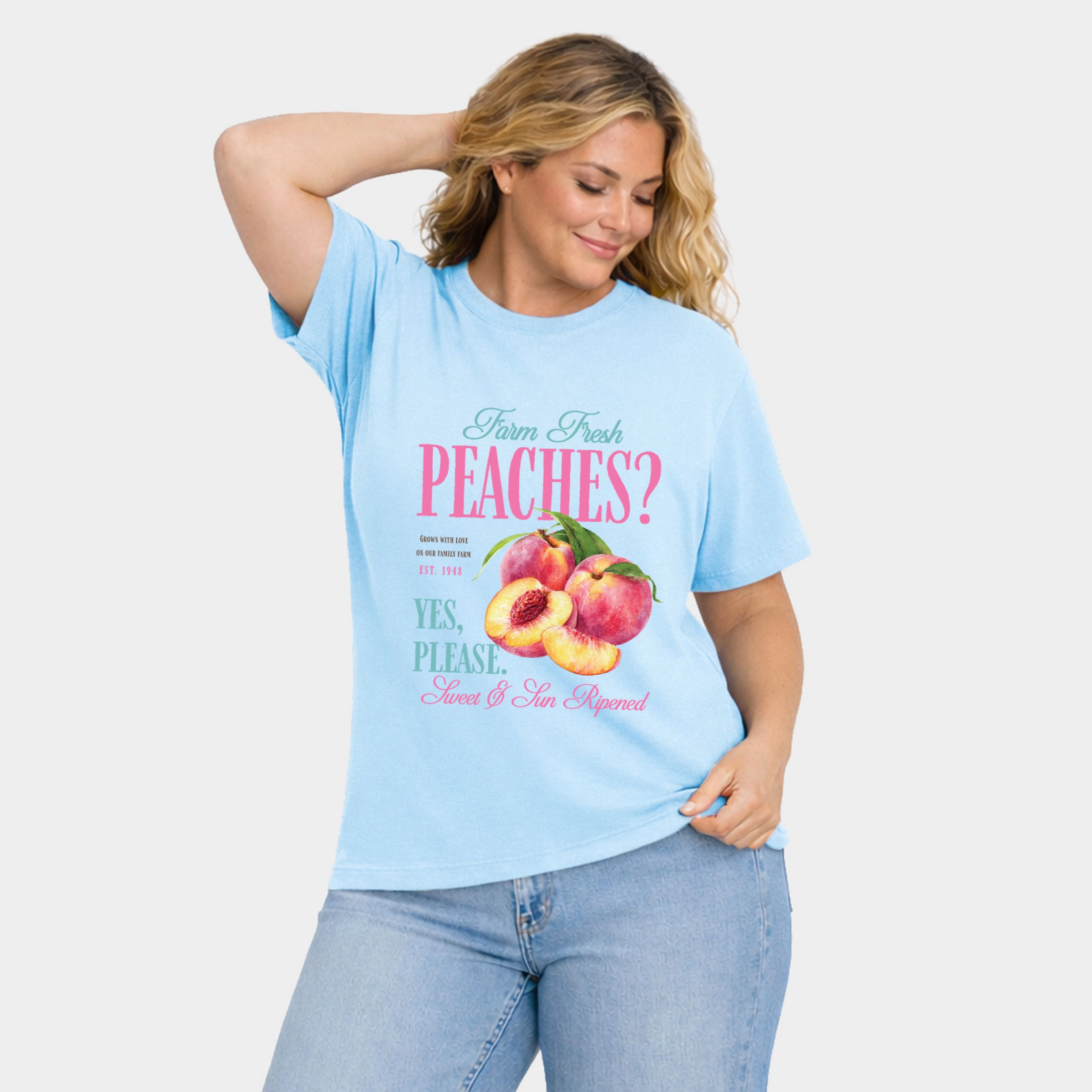 Simply Sage Market - Farm Fresh Peaches Women's Plus Sized Garment Dyed Graphic T-Shirt