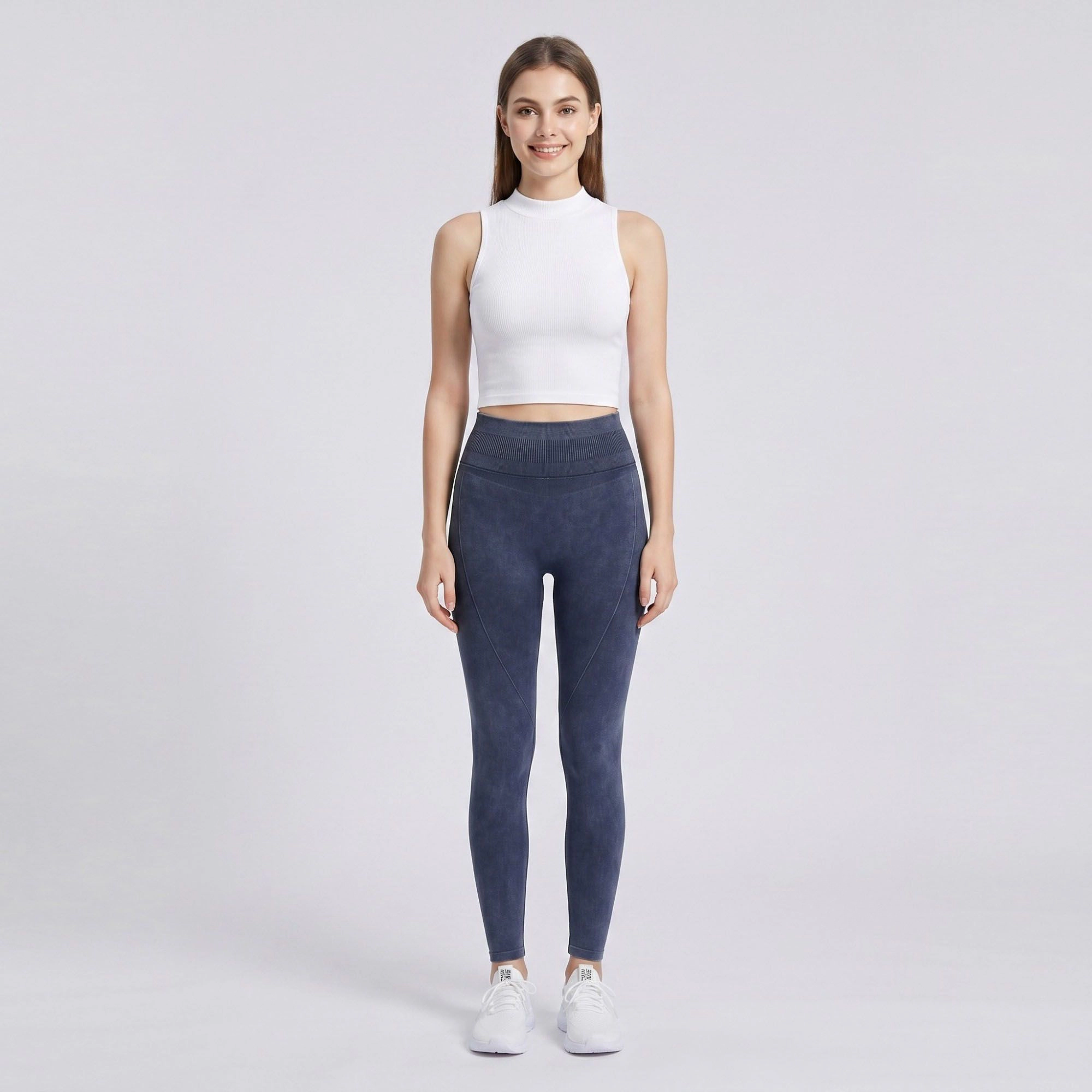 Anna-Kaci Women's High Waist Seamless Leggings with Ribbed Waistband and Contour Detail