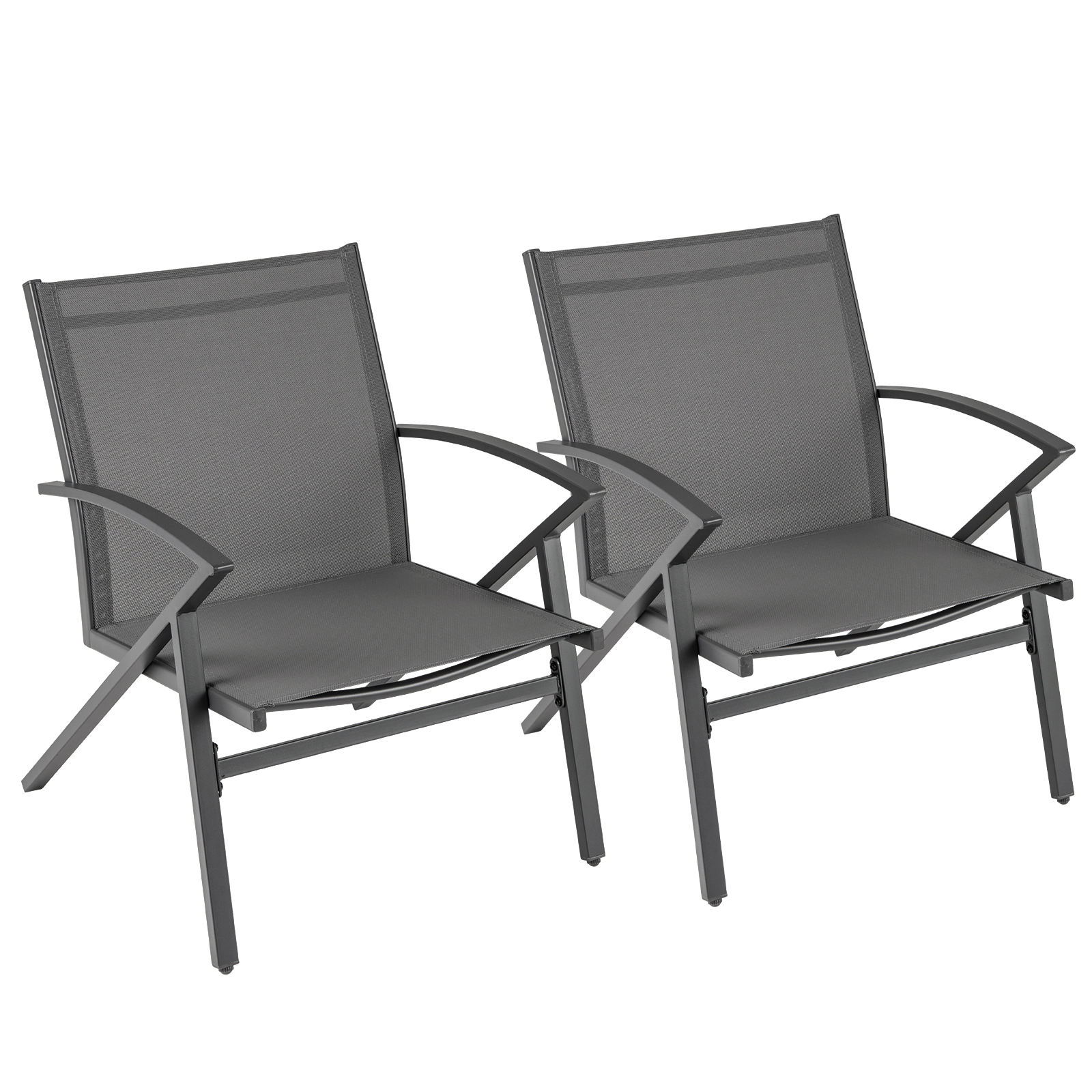 SUGIFT Breathable Quick-Drying Fabric Patio Lawn Chairs Set of 2 with Heavy Duty Metal Frame 350-lb Capacity Gray