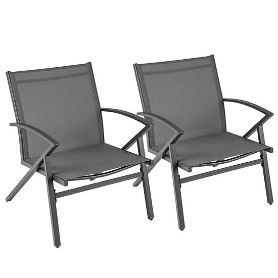 SUGIFT Breathable Quick-Drying Fabric Patio Lawn Chairs Set of 2 with Heavy Duty Metal Frame 350-lb Capacity Gray