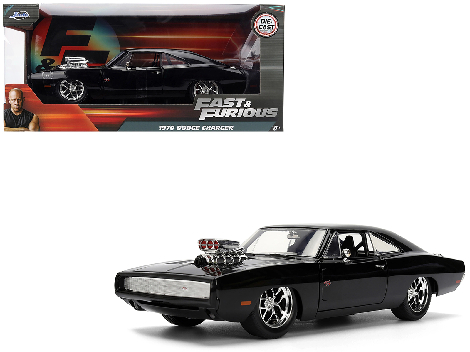 Jada 1970 Dodge Charger R/T Black "Furious 7" (2015) Movie "Fast & Furious" Series 1/24 Diecast Model Car by Jada