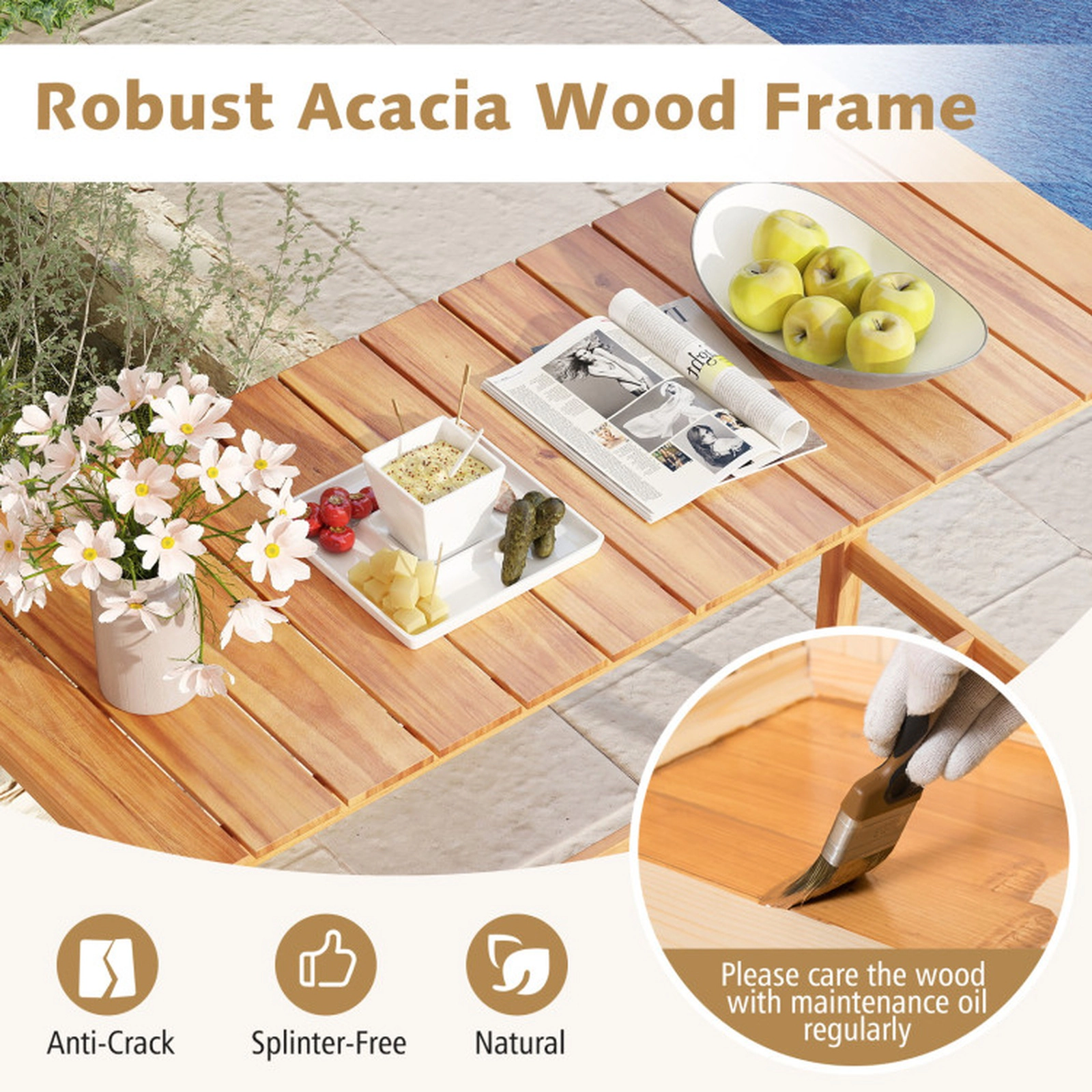 SUGIFT 5-Piece Acacia Wood PE Wicker 4 Cushioned Stools Patio Bar Set 54-in x 22-in x 38-in 165-lb Capacity Gray