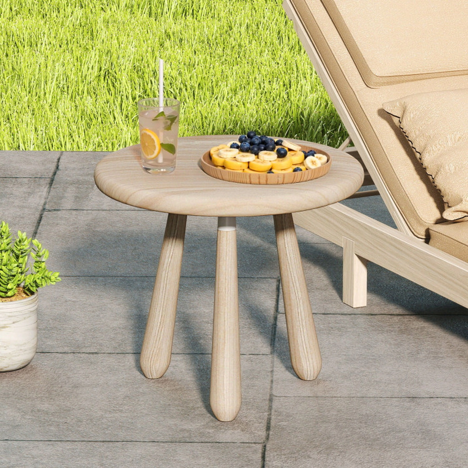 SUGIFT 18-in Round Outdoor Mahogany Wood Side Table 110-lb Capacity Natural Finish