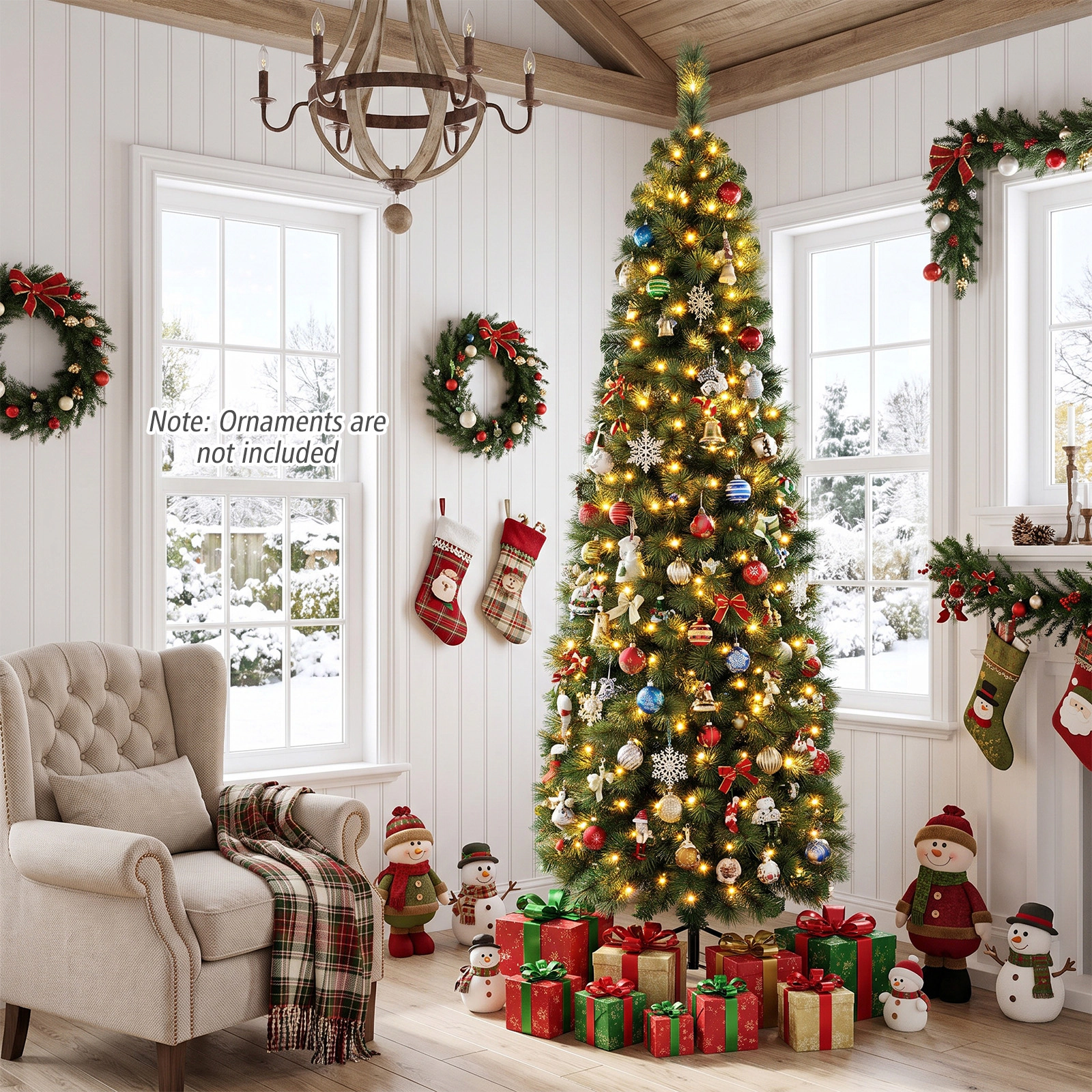 Costway 7ft Pre-lit PVC Artificial Half Christmas Tree w/ 450 Branch Tips & 150 Lights