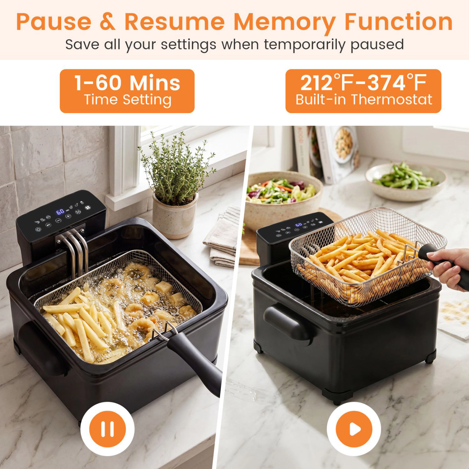 SlickBlue 3-Basket Deep Fryer 5.3 QT, 1700W Electric with Touch Screen