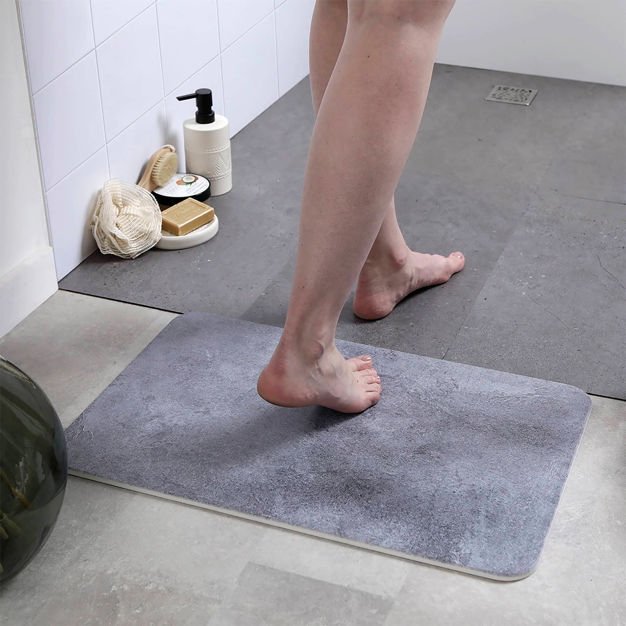Evideco French Home Goods Diatomaceous Earth Bath Mat, Gray, 24 x 16