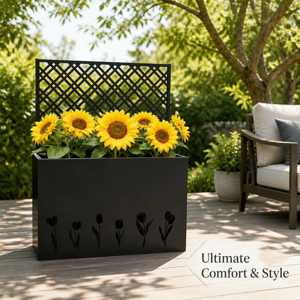 WOW PIONEER Tall Rectangular Iron Planter Large Plant Pot for Flowers Herbs Shrubs Small Trees Outdoor