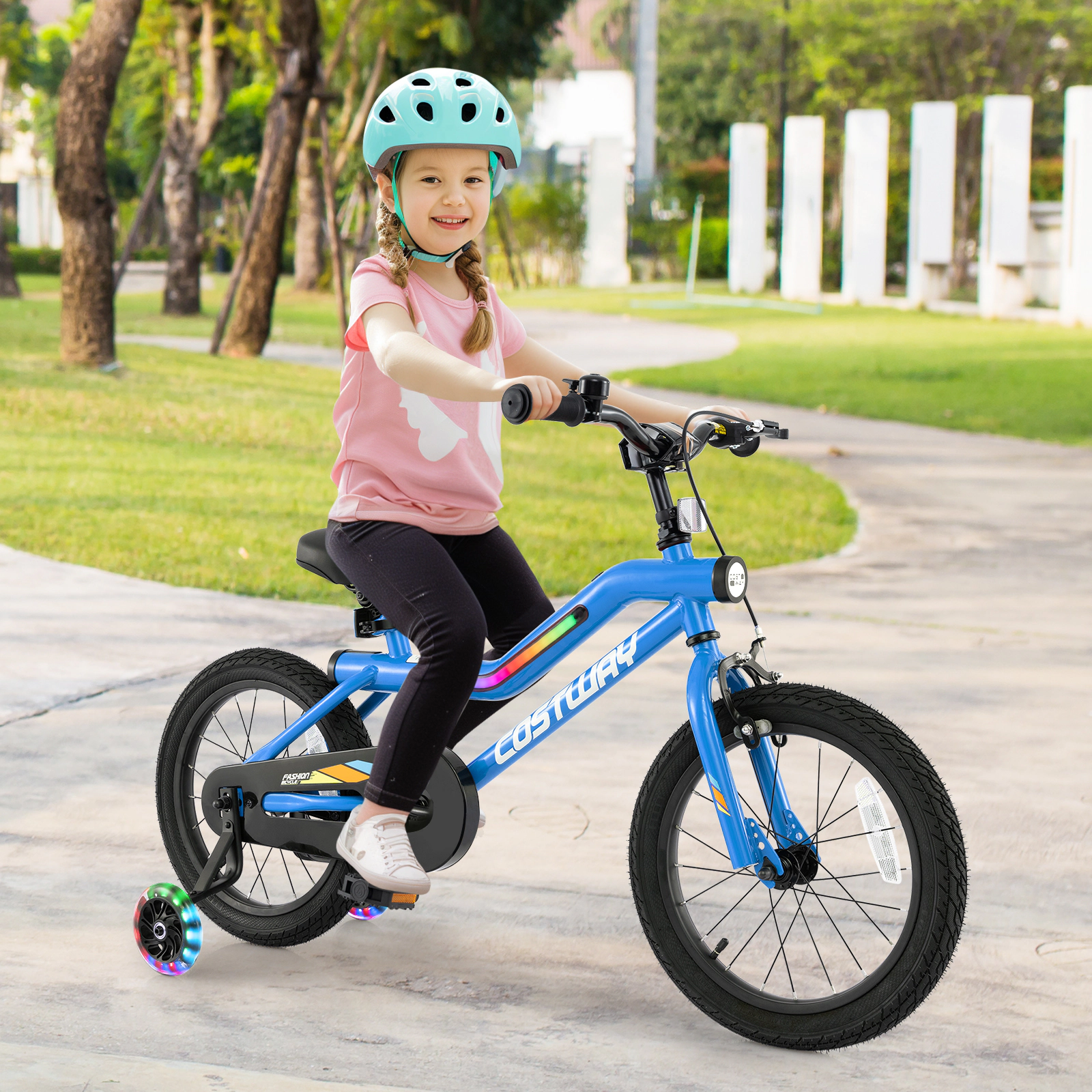 LJG Patented Kids Bike LED Lighted Adjustable with Training Wheels