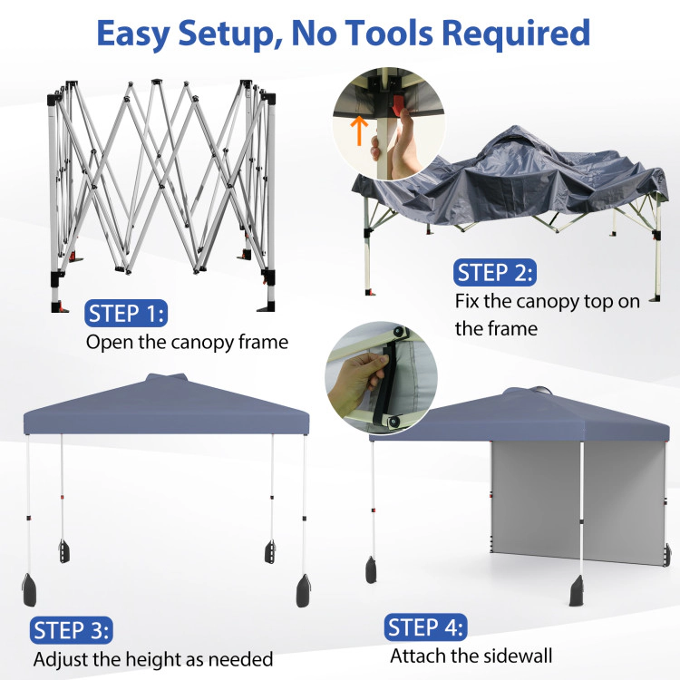 Hivvago Pop Up Outdoor Canopy with 1 Sidewall and Rolling Carrying Case