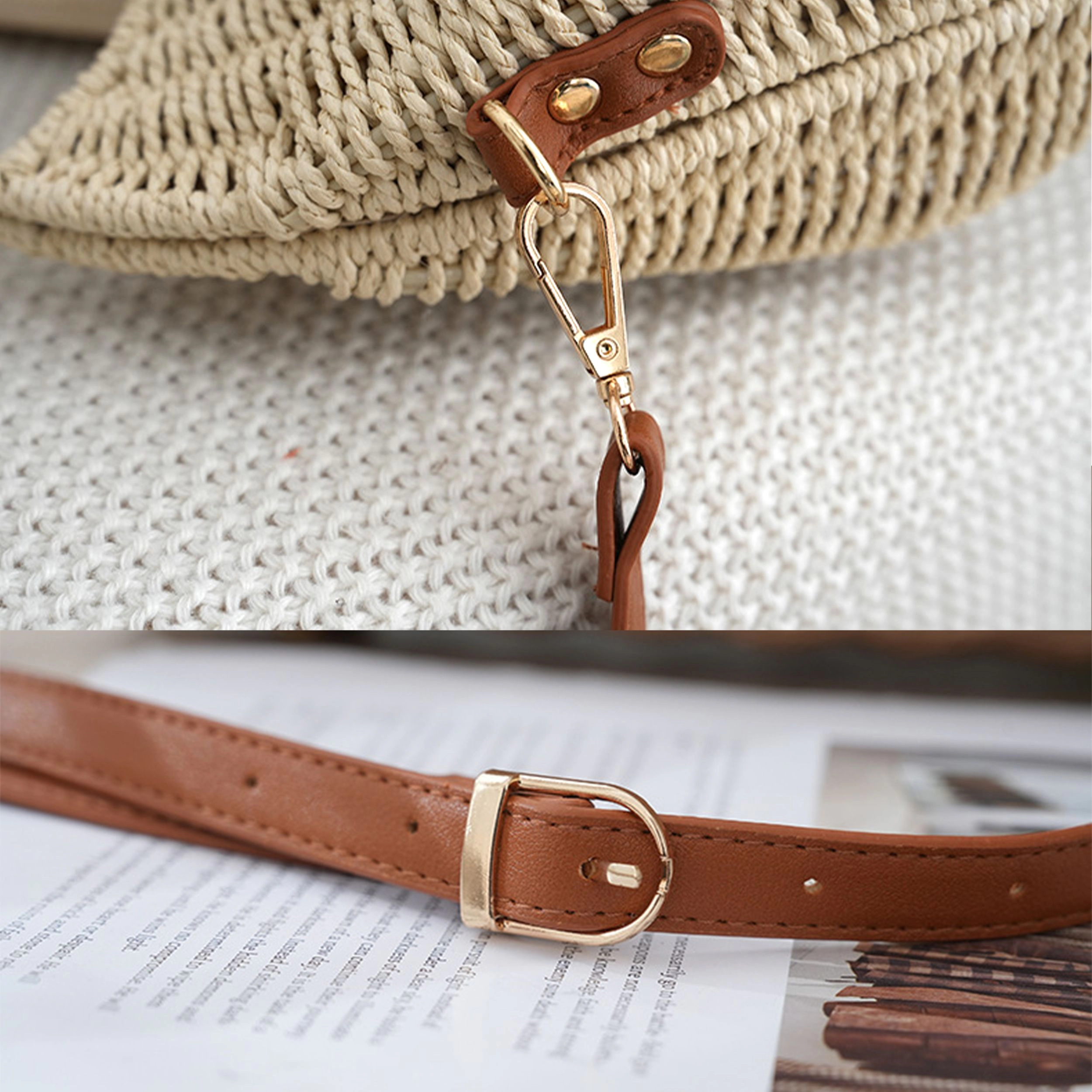 Alilang Women's Woven Straw Crossbody Bag with Top Handle Adjustable Strap Crochet Handbag, Beige