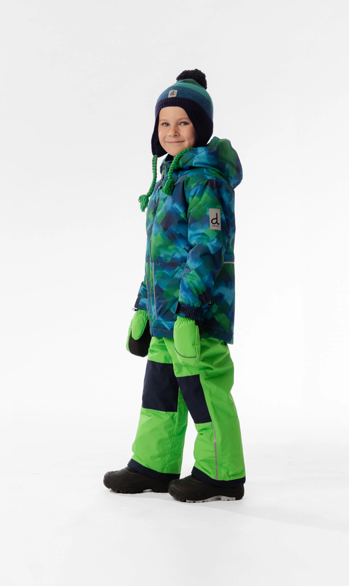 Deux par Deux Boys Checkered Print Lightweight Two Piece Snowsuit with Hooded Jacket and Snow Pants