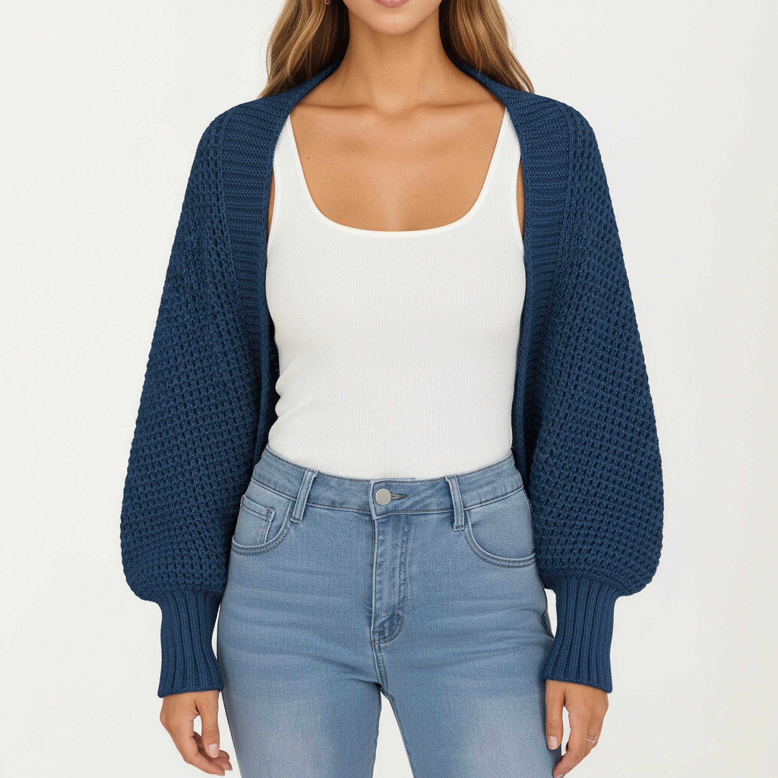 Anna-Kaci Women's Open Front Knit Shrug Cardigan with Cropped Fit