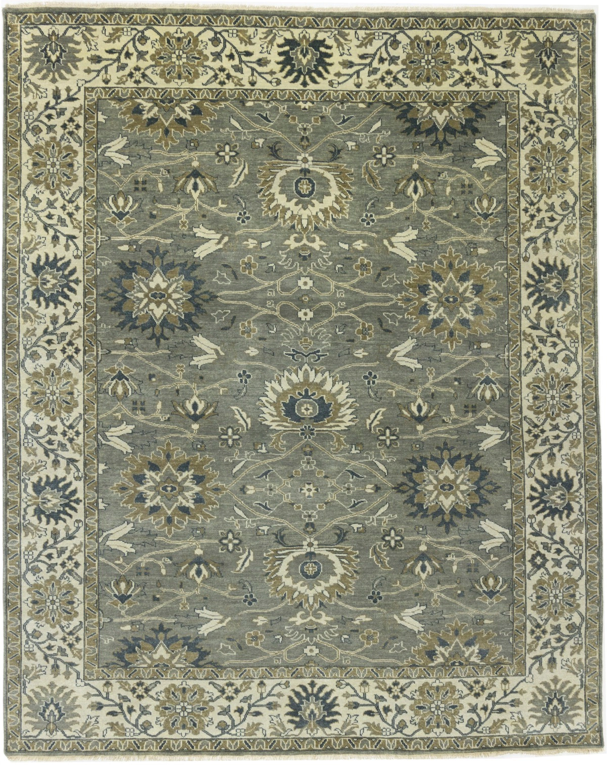 Magic Rugs Taupe Floral Oushak Chobi Hand-Knotted Wool Area Rug, 8' x 10'