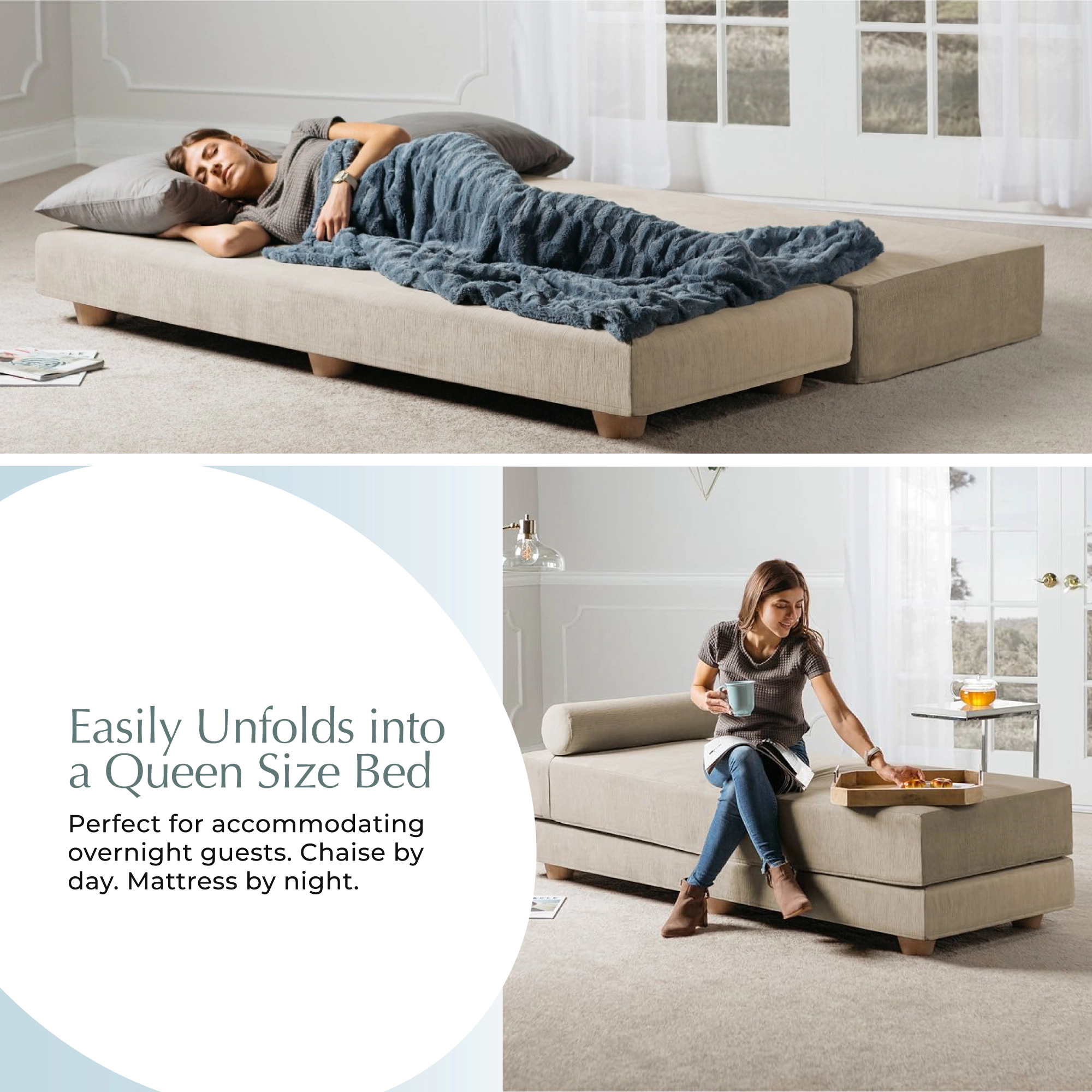 Alon Daybed - Fold-Out Sleeper Chaise with Premium Memory Foam Queen-Size Mattress