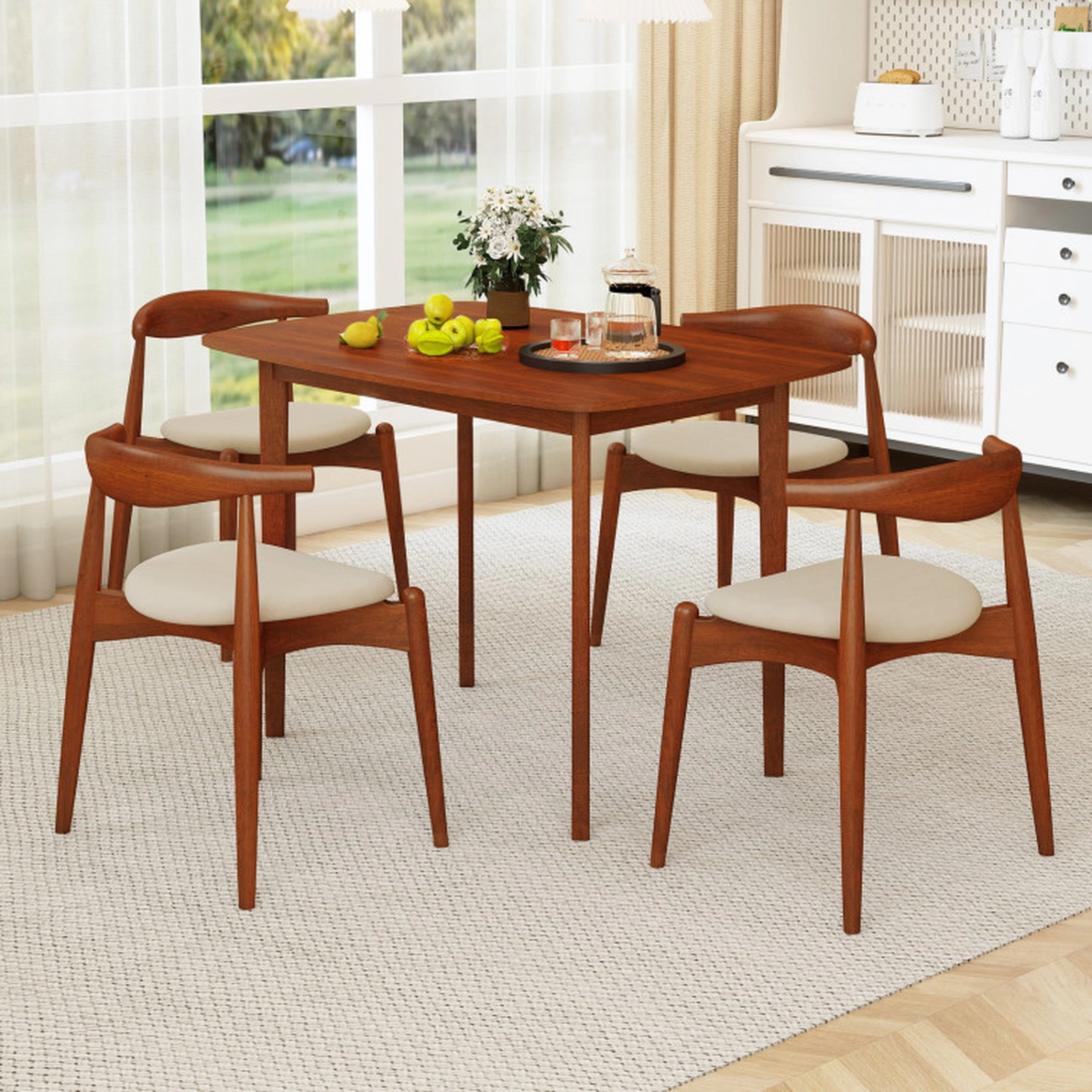 SUGIFT 43-In Walnut Rectangular Dining Table for 4, Wood Table with Rubber Wood Legs