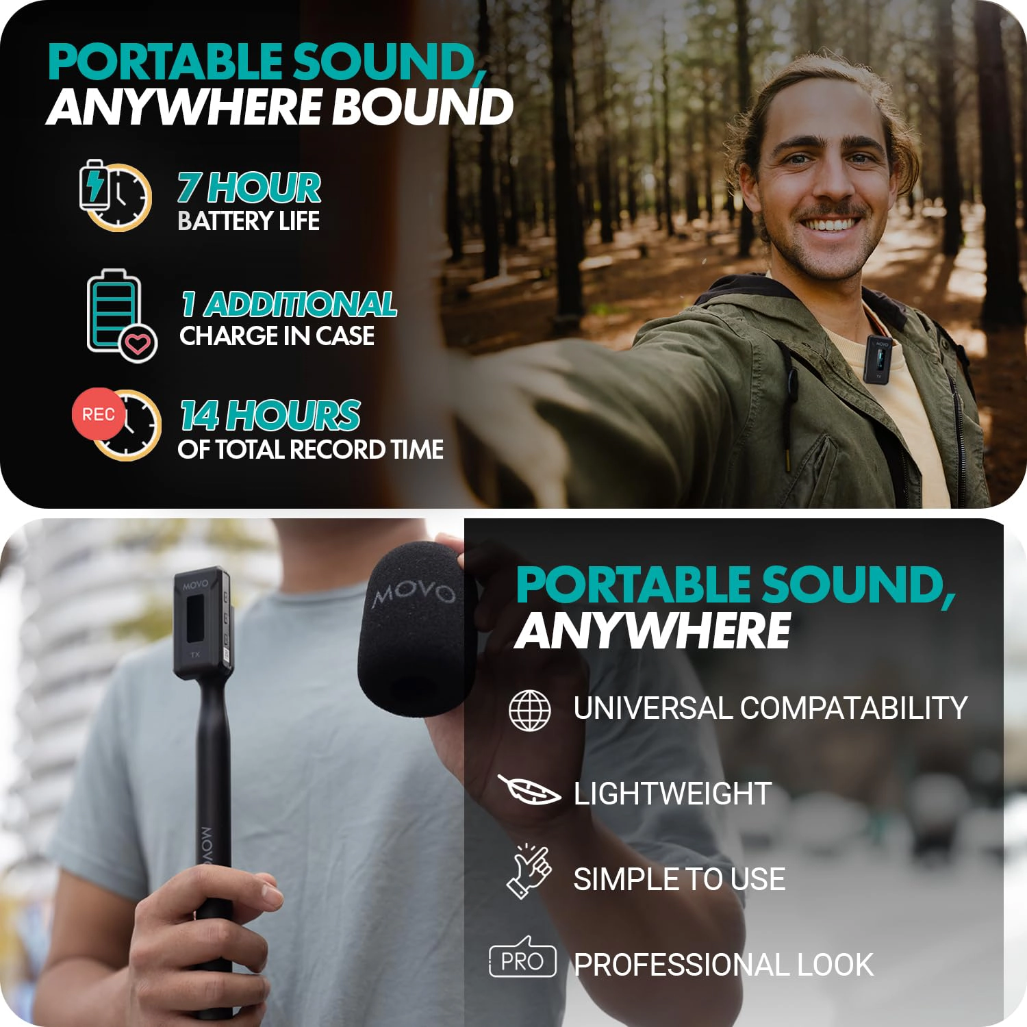 Movo WMX-2-L-Duo Dual Wireless Lavalier Microphone for iPhone/Lightning Devices with WMX-HM Handheld Adapter