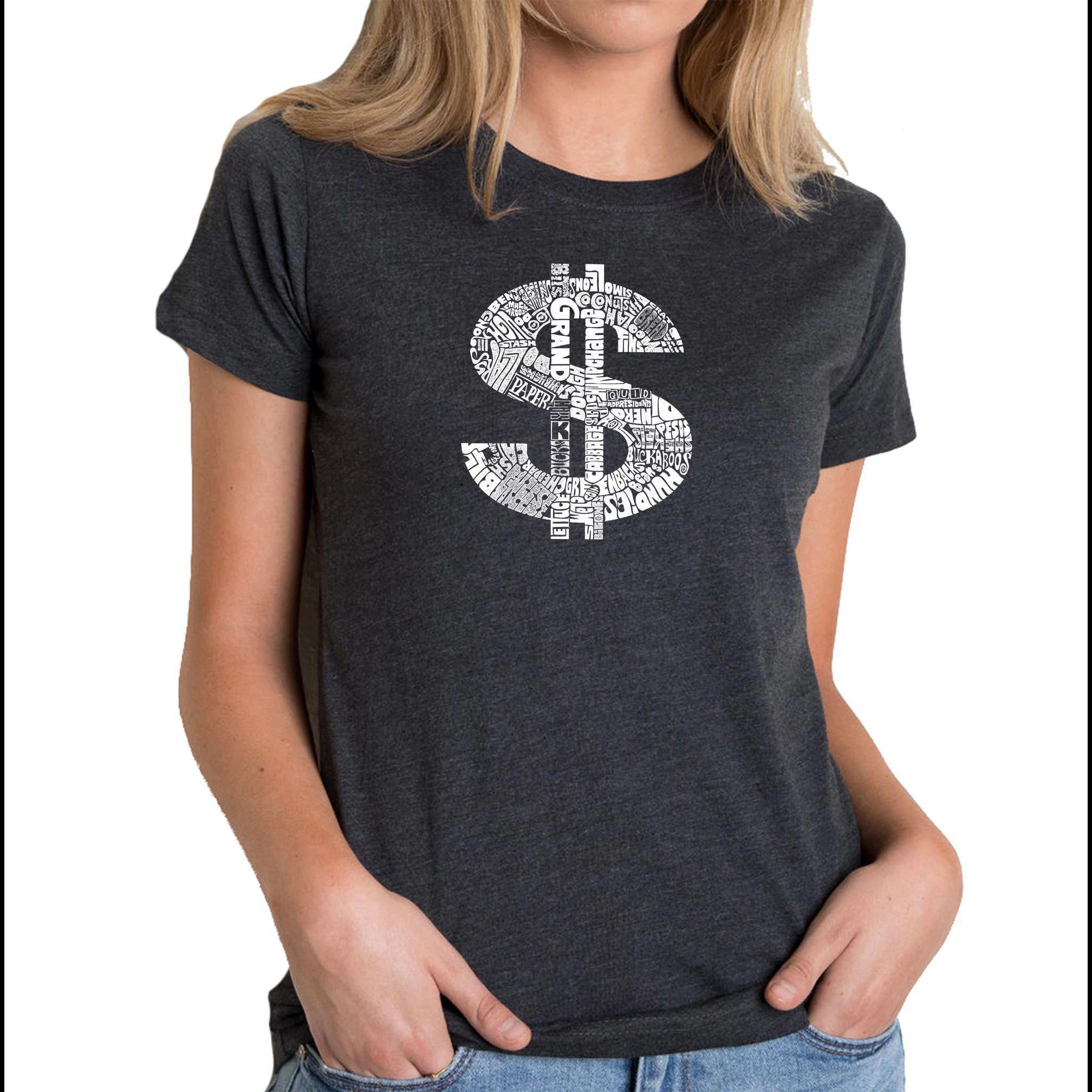 LA Pop Art Women's Cotton/Poly Blend Word TShirt - Dollar Sign