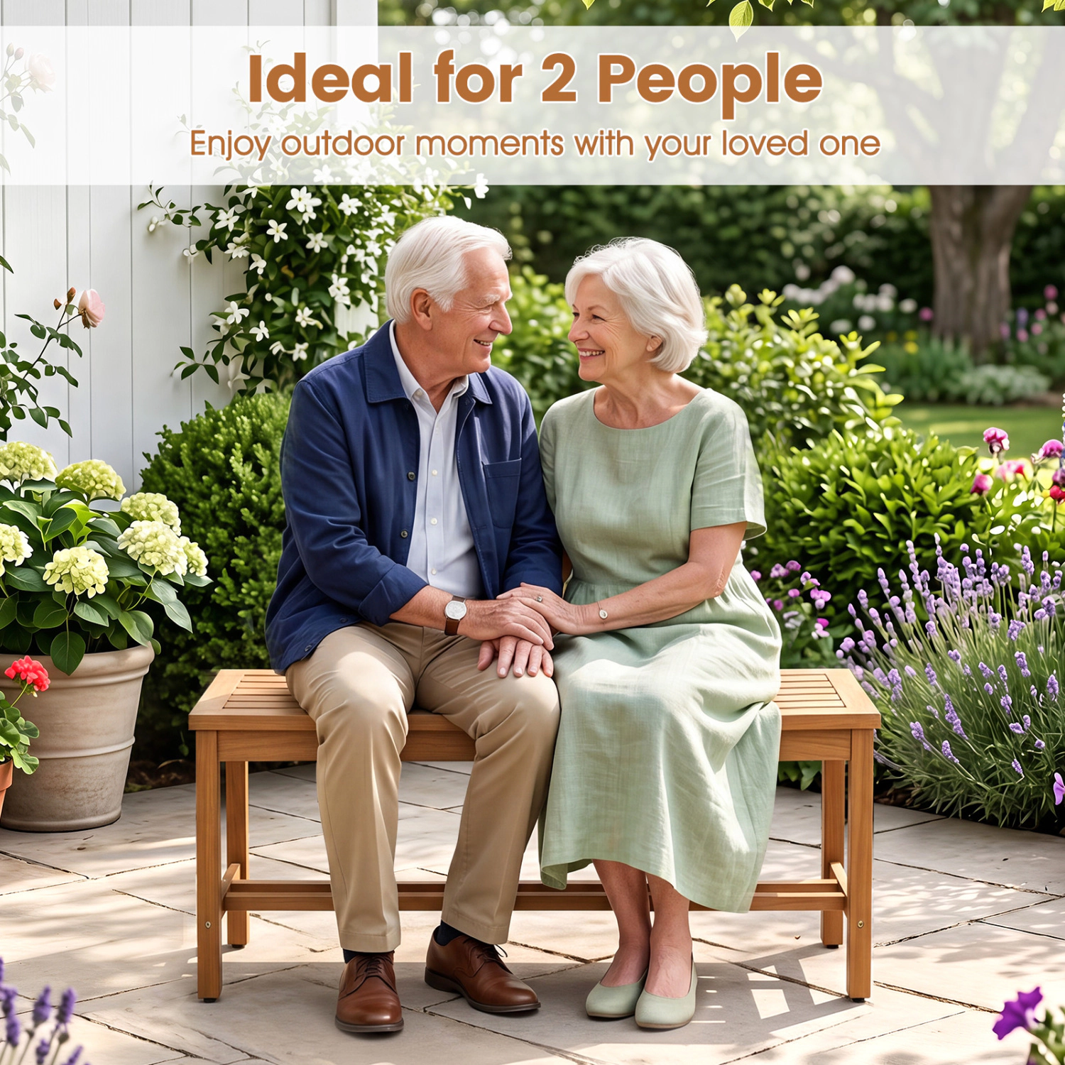 LJG Outdoor Acacia Wood Patio Bench for 2 with Slatted Seat