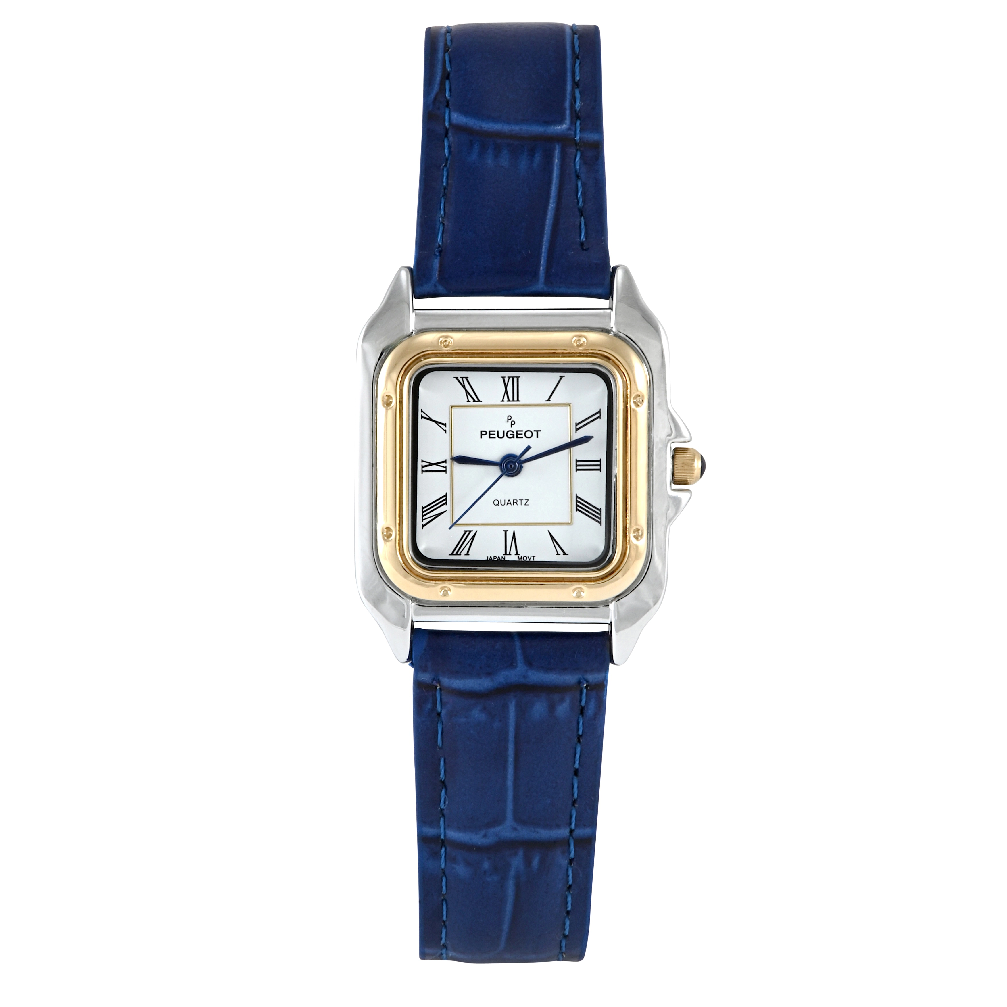 Peugeot Women's Watch 36mm Square Tank Shape Blue Leather Strap Watch