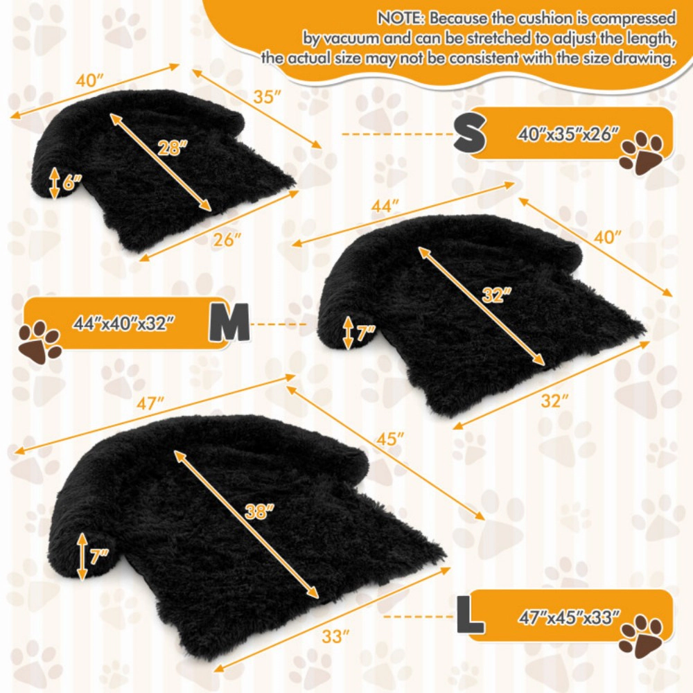 SUGIFT Plush Calming Dog Couch Bed with Removable Bolster Pet Bed 66-lb Capacity 44 x 40 x 7 in Black