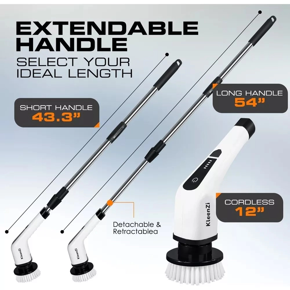 Luminuxe Electric Spin Scrubber Cleaning Brush 8 In 1 Shower Scrubber Adjustable Handle. For Windows, Bathrooms, Cars