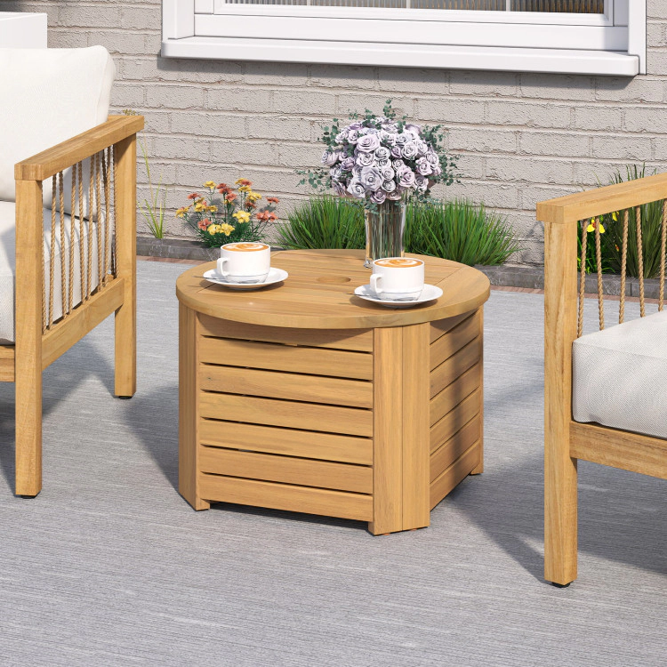 Hivvago 2-In-1 Outdoor Side Table With Storage & Acacia Wood Slatted Design