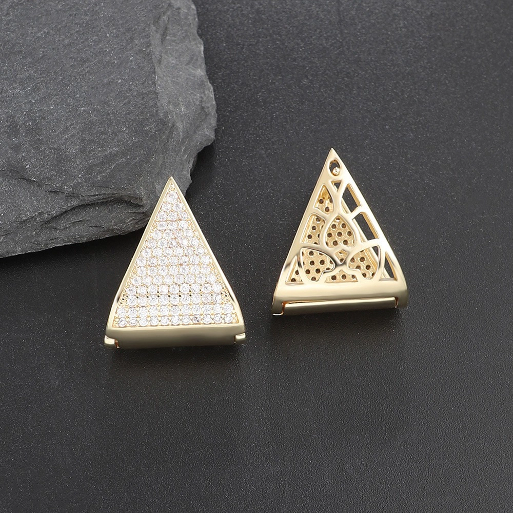 Women Gold Plated Paved Cubic Zirconia Triangle Huggie Earring