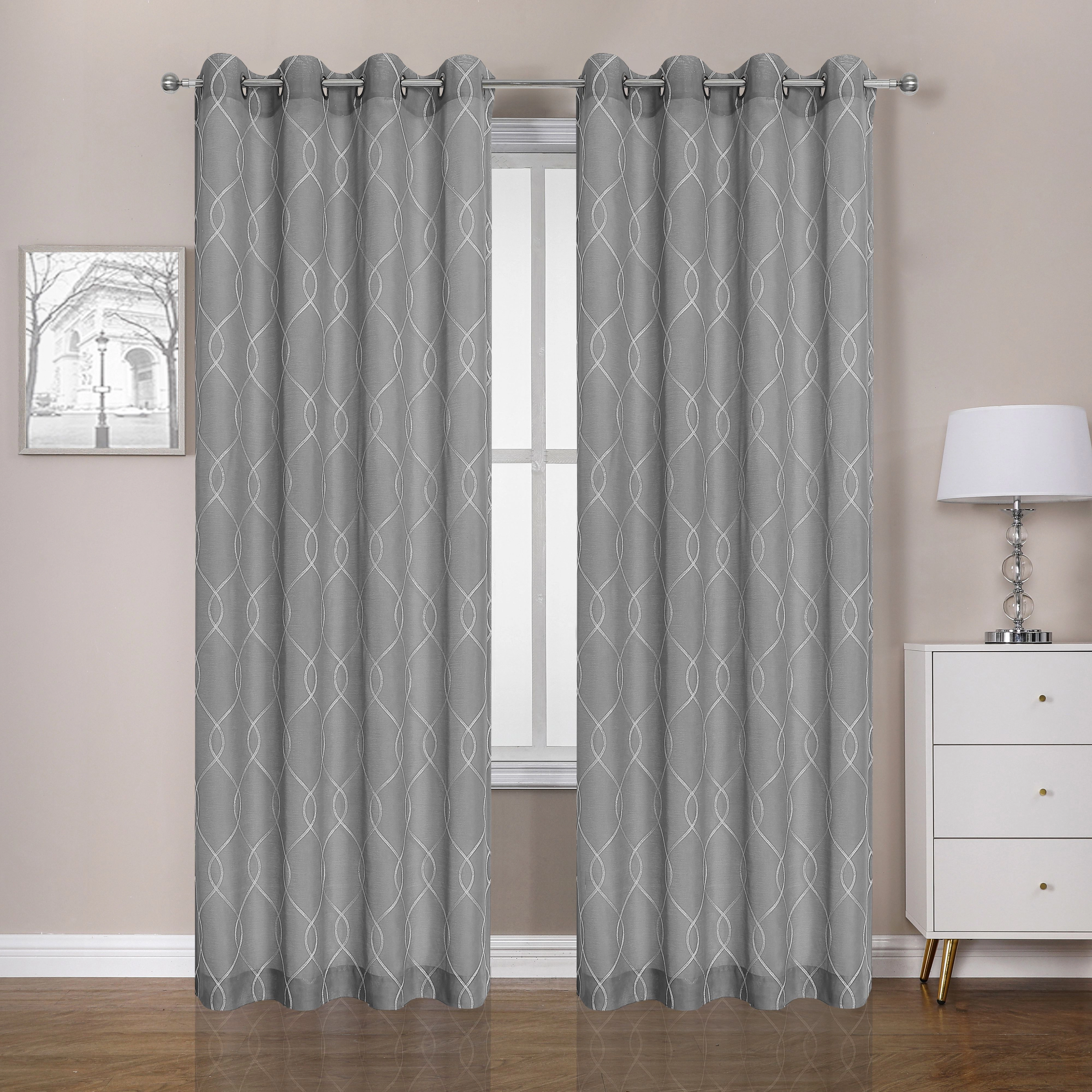 Kate Aurora 2 Piece Clarabelle Embroidered Lattice Matte Sheer Grommet Top Curtain Panels - 84 In. Long
