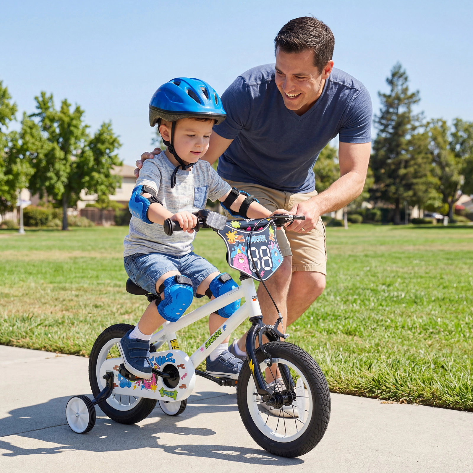 LJG Kids Bike with Training Wheels White - Street Art Time