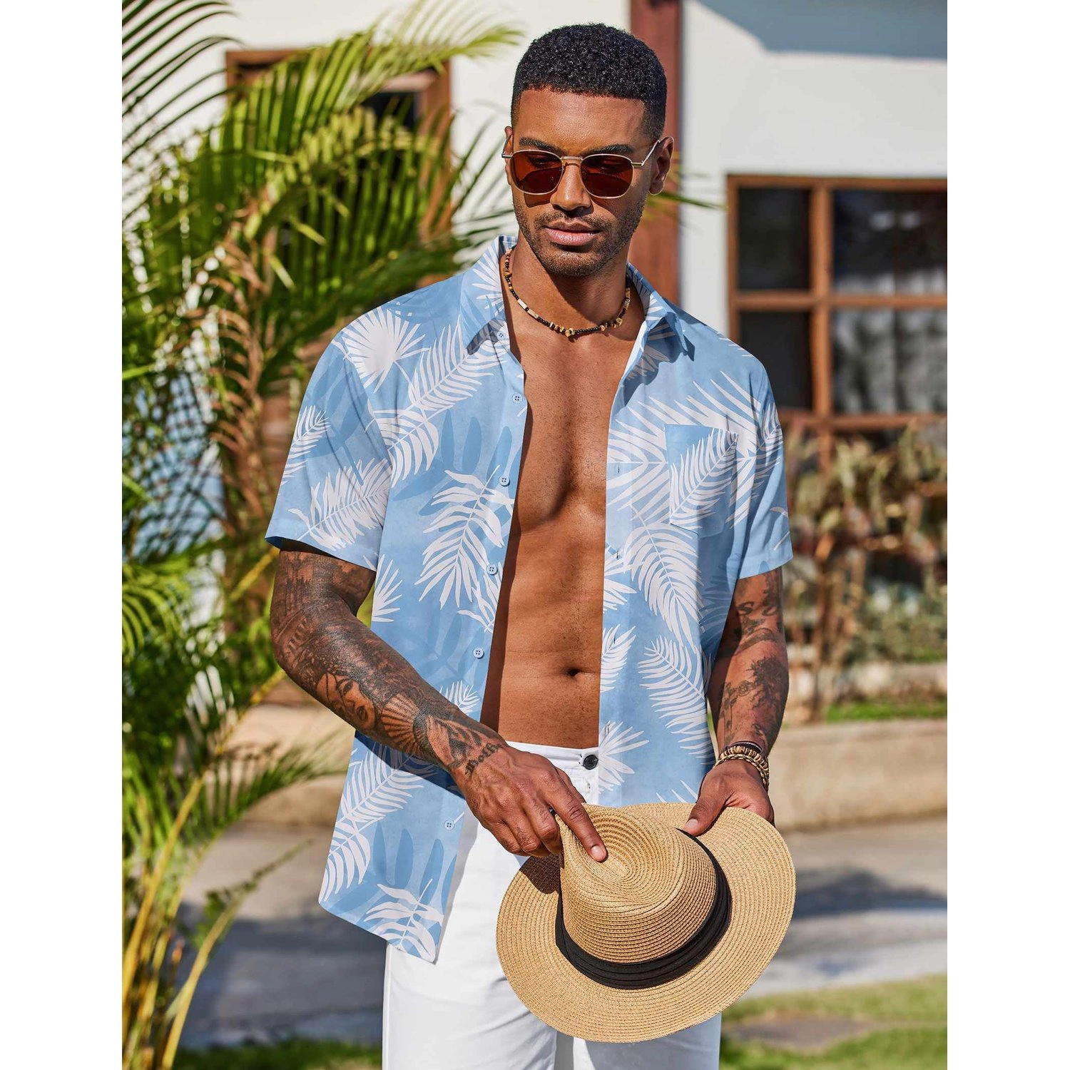 COOFANDY Mens Short Sleeve Button Down Shirts  V Neck Collared Casual Tops